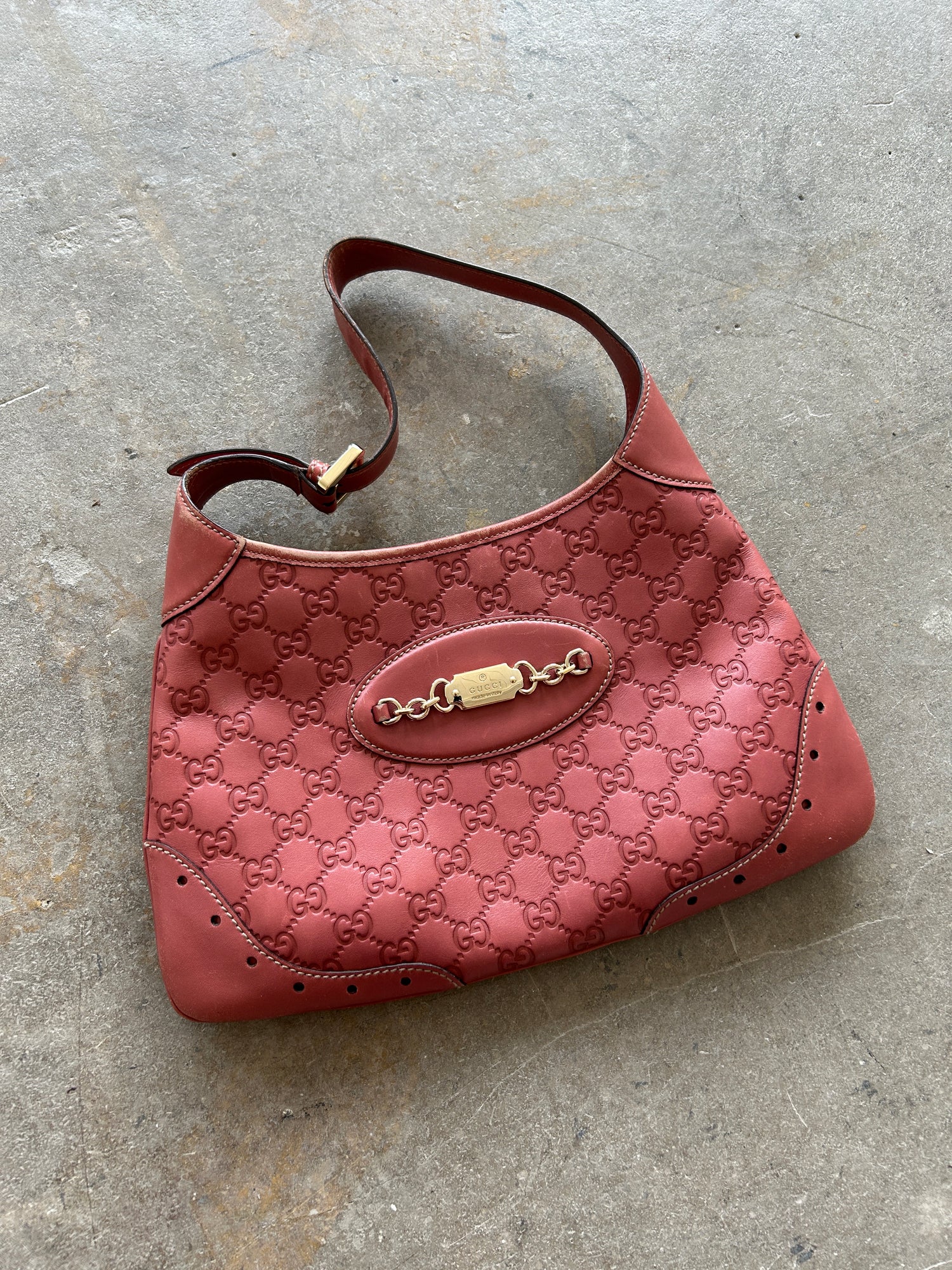 Vintage Gucci Monogram Pink Leather Punching Jackie Hobo Handbag