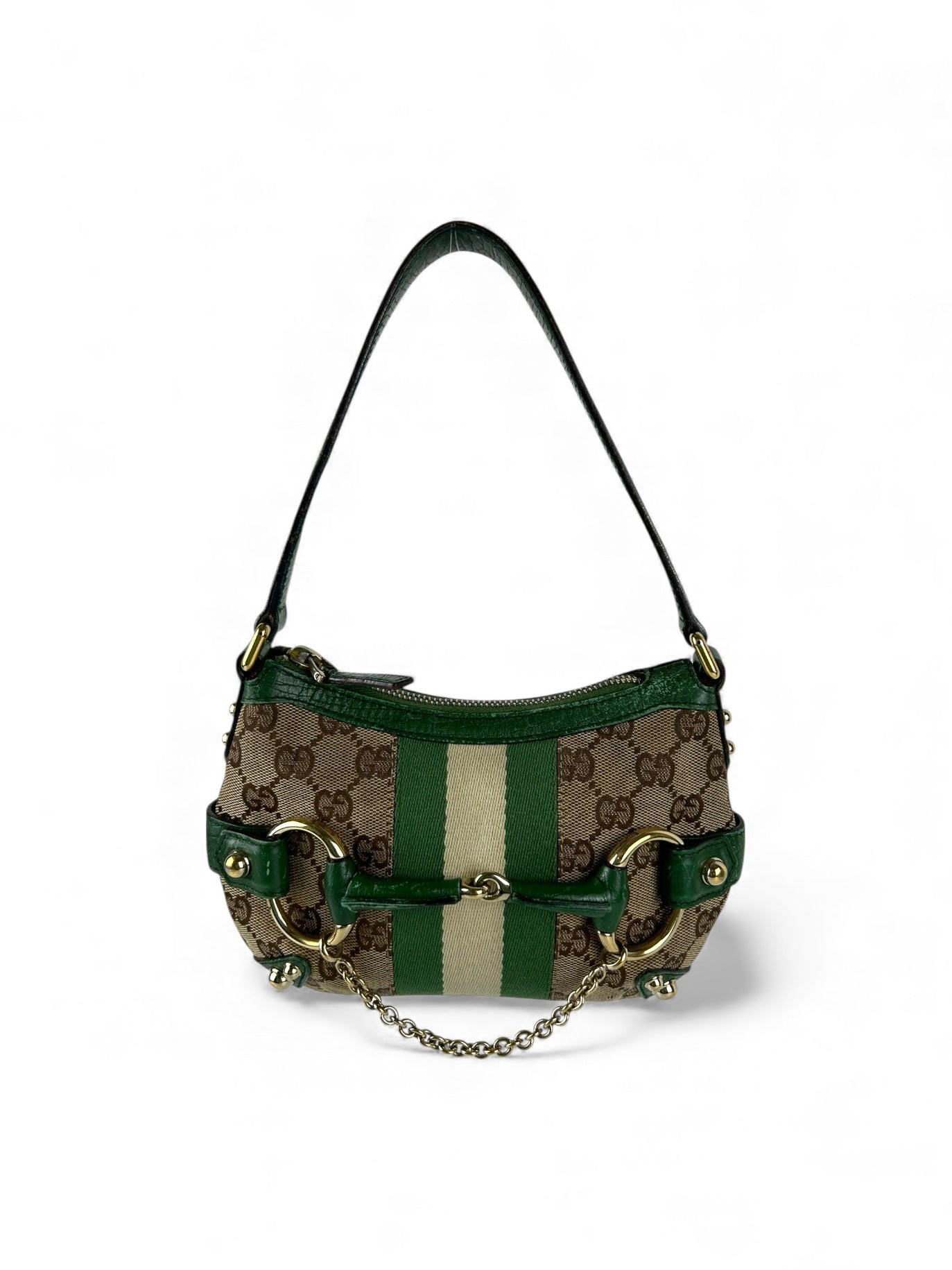 Vintage 90s Gucci Monogram Horsebit 1955 Mini Saddle Shoulder Bag