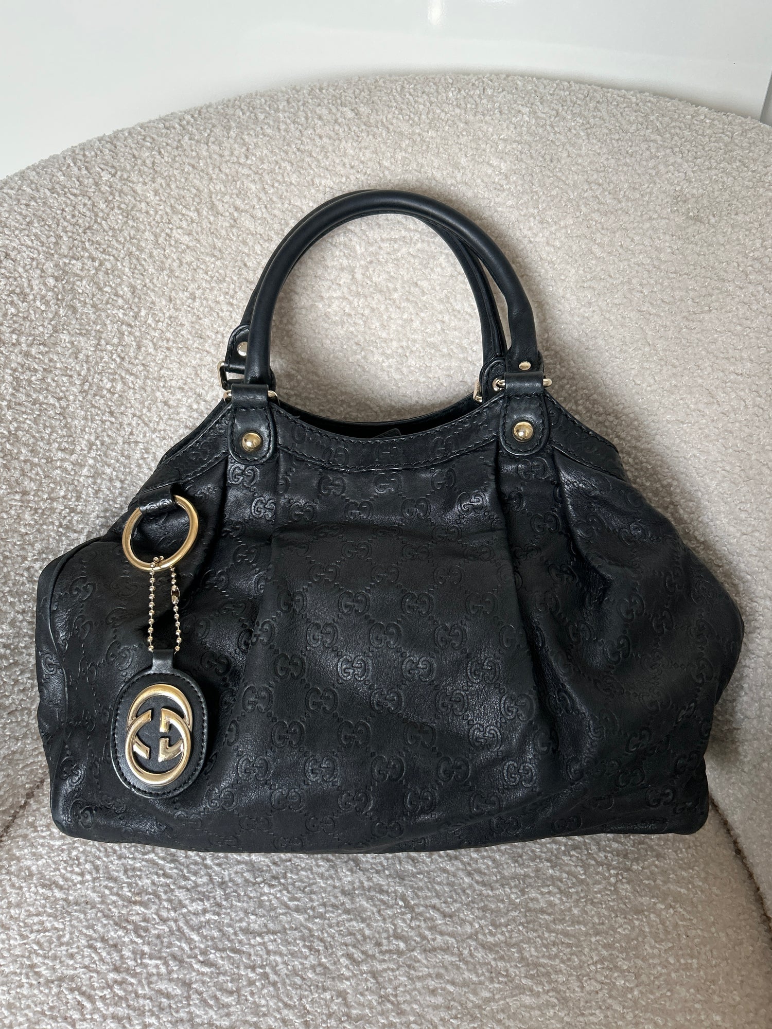 Vintage 90s Gucci Guccissima Black Leather Sukey Handbag