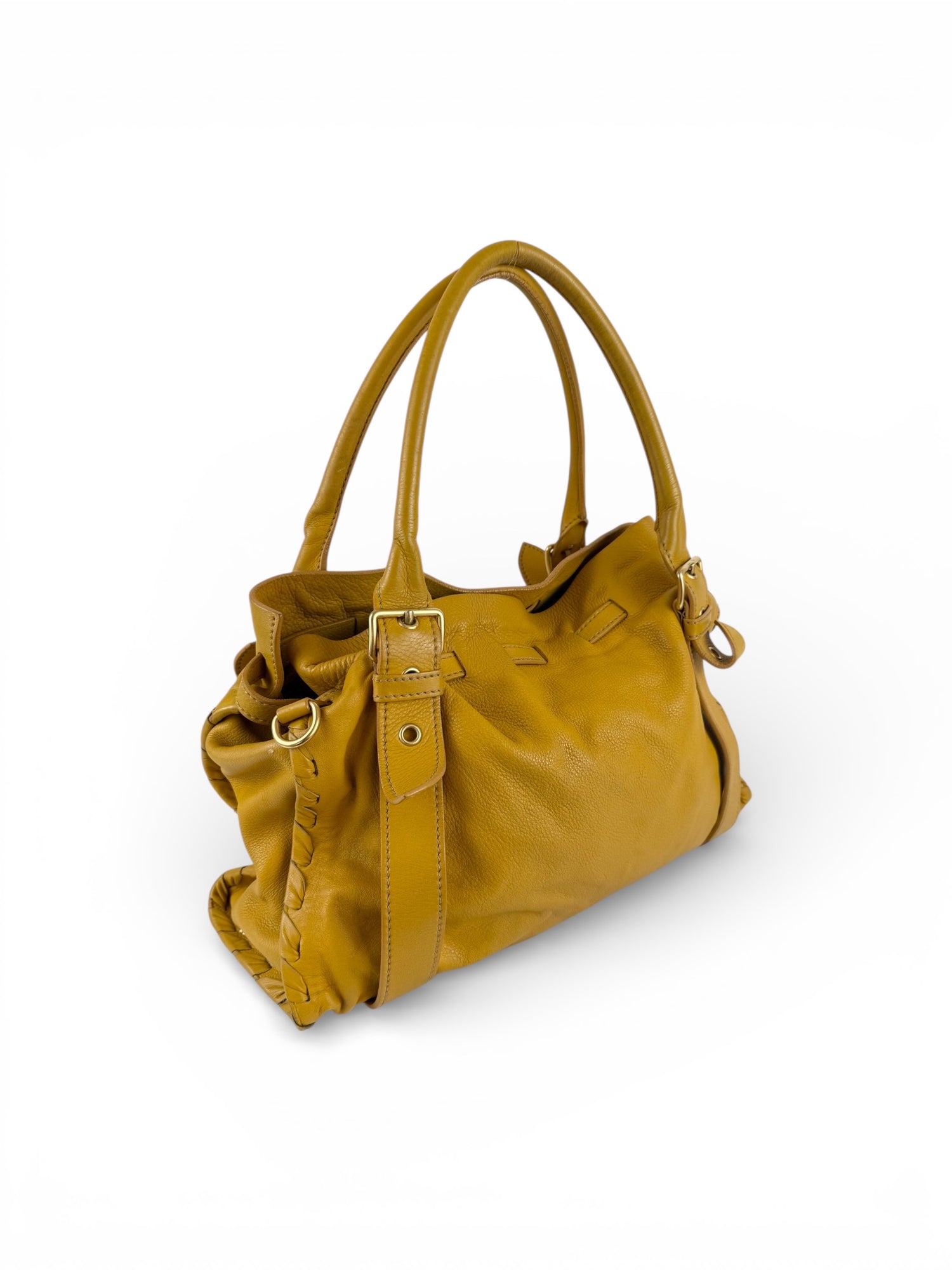 2010s Miu Miu Grained Leather Large Ruffle Handbag