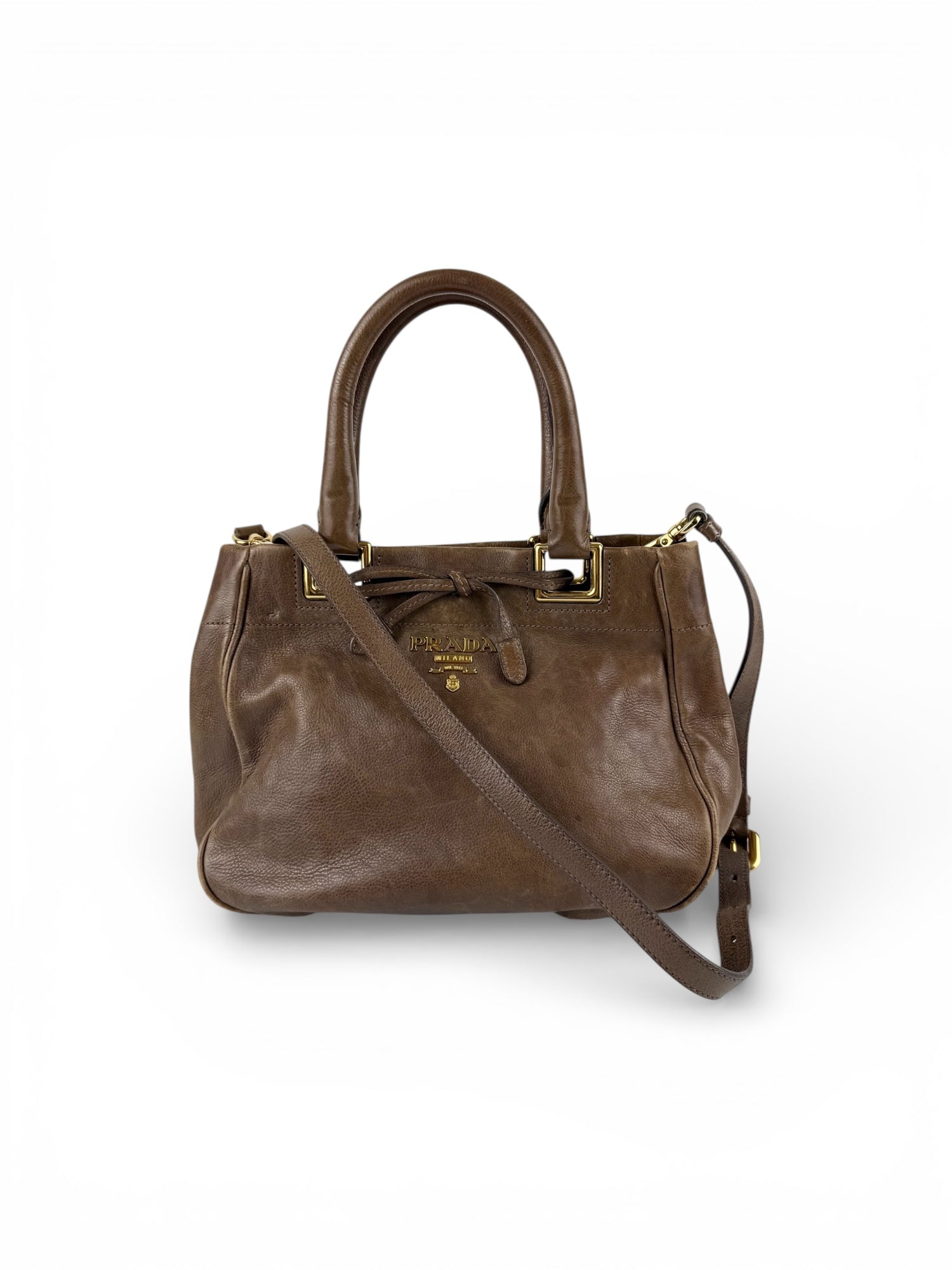 2010s Prada Vitello Leather Bow 2Way Handbag