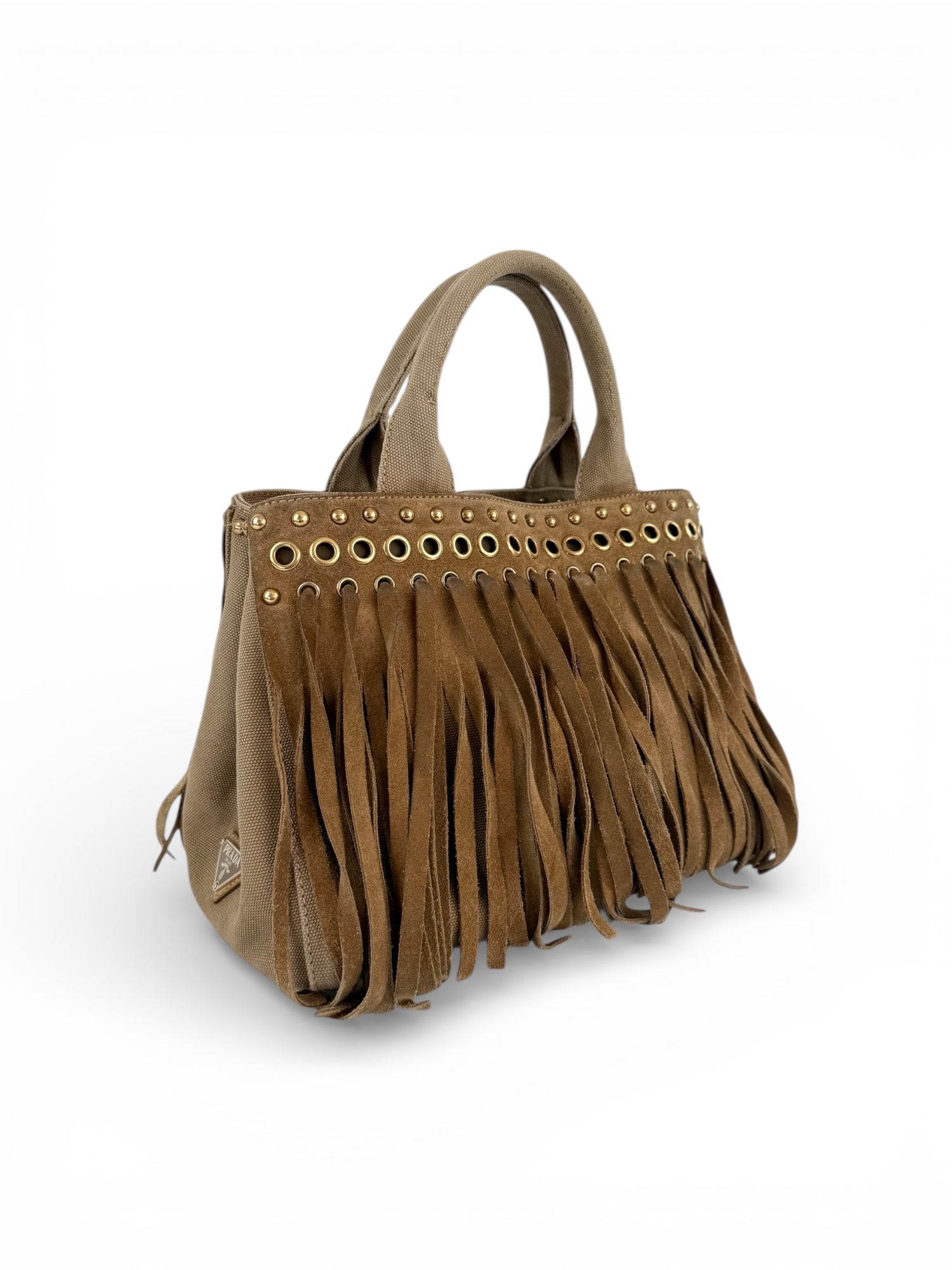 RARE 2010s Prada Grommet Suede Frill Handbag