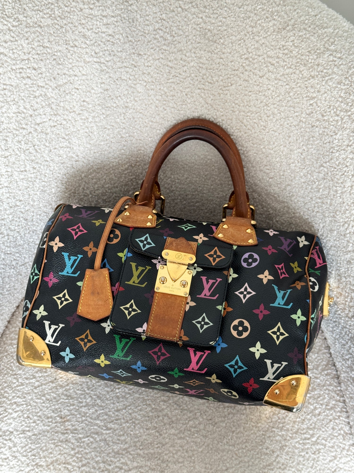 2004 Vintage Louis Vuitton x Takashi Murakami Black Speedy 30 Handbag