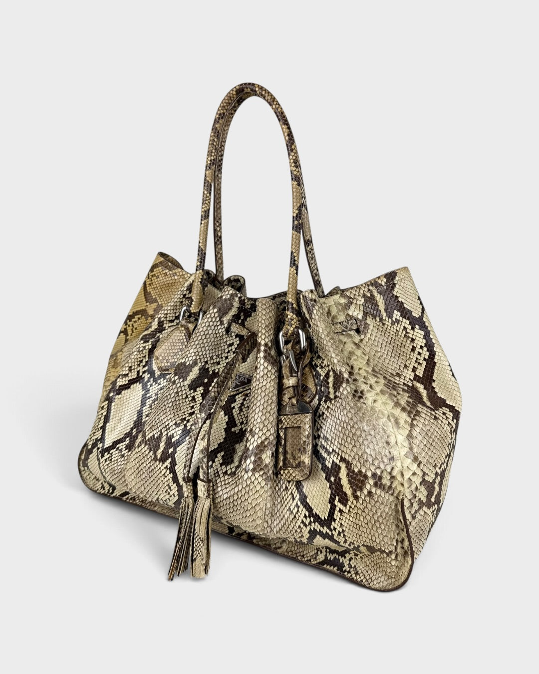 2006 Prada Python Drawstring Shopper Large Tote Bag