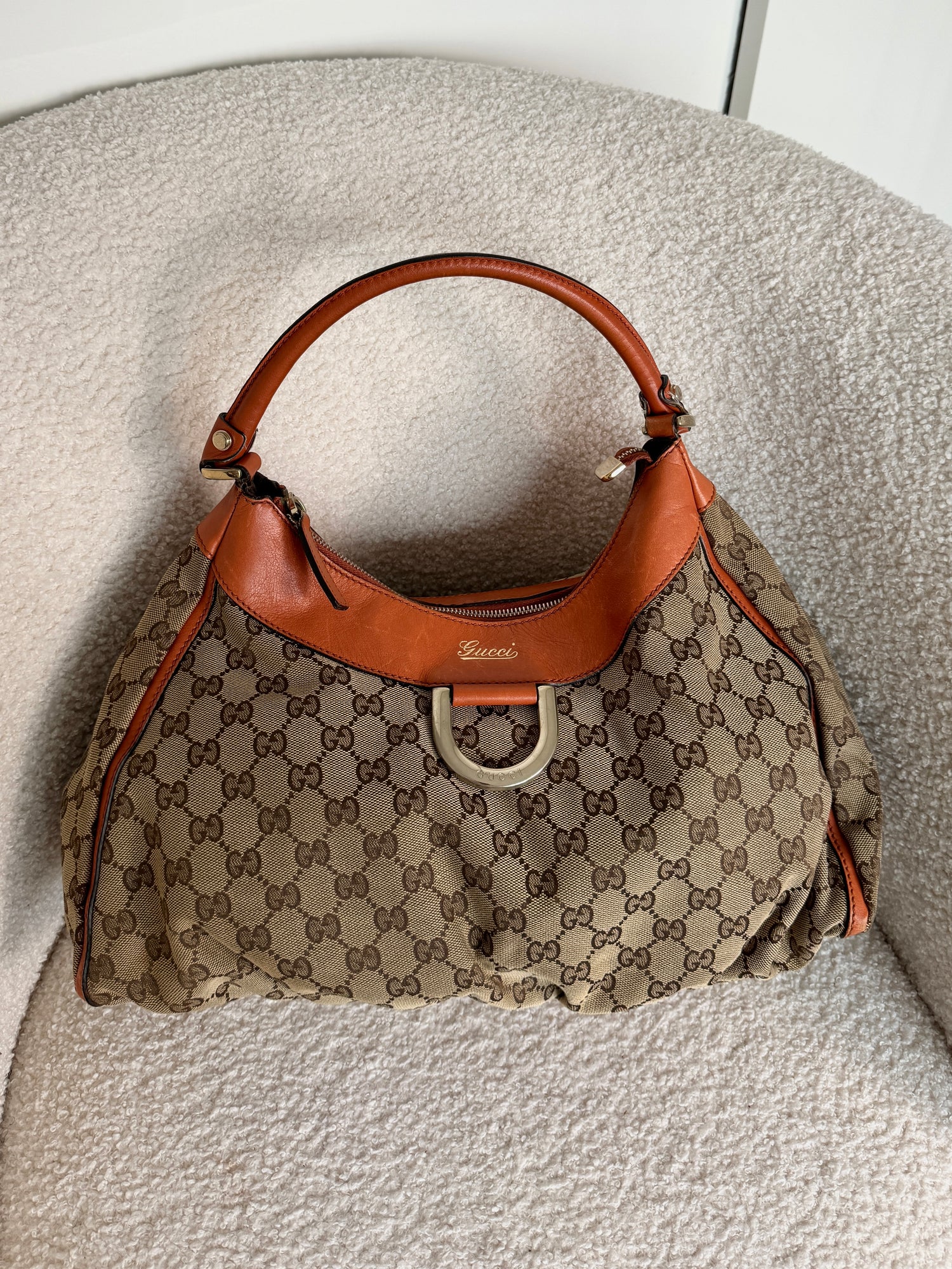 Vintage 90s Gucci Monogram Large D-Ring Shoulder Bag