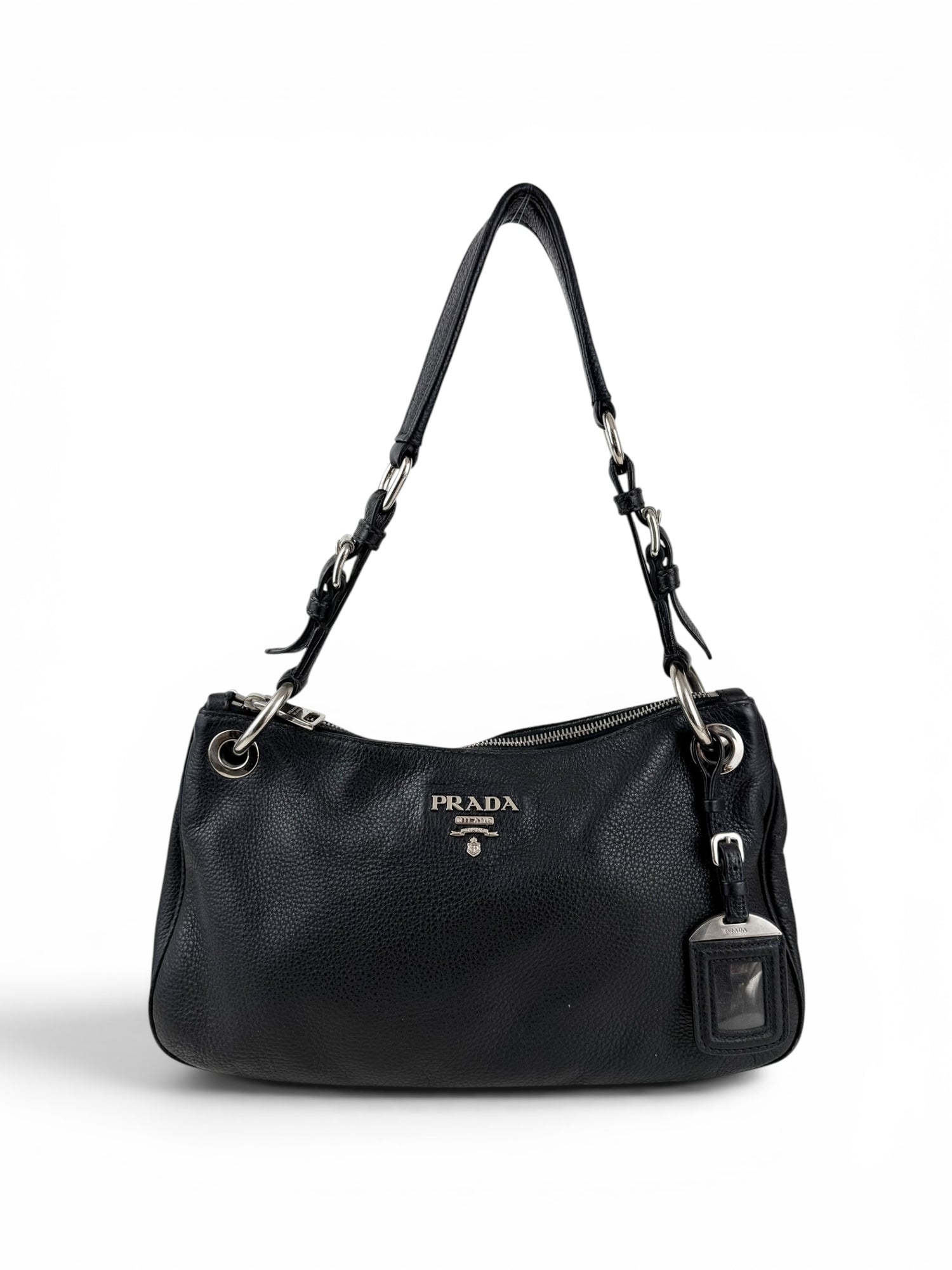 2014 Prada Vitello Daino Black Hobo Handbag