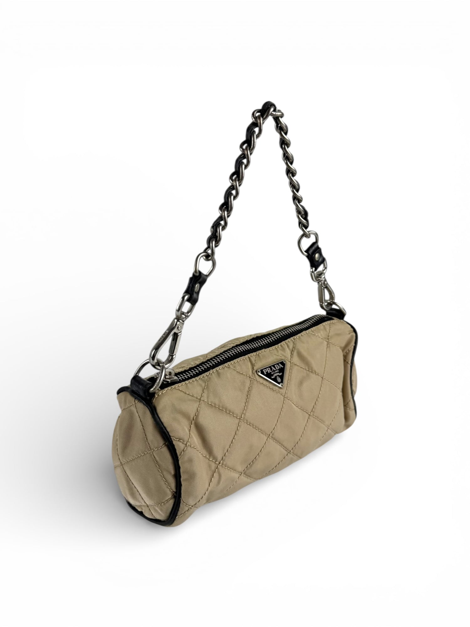 Vintage 90s Prada Quilted Nylon Barrel Mini Shoulder Bag