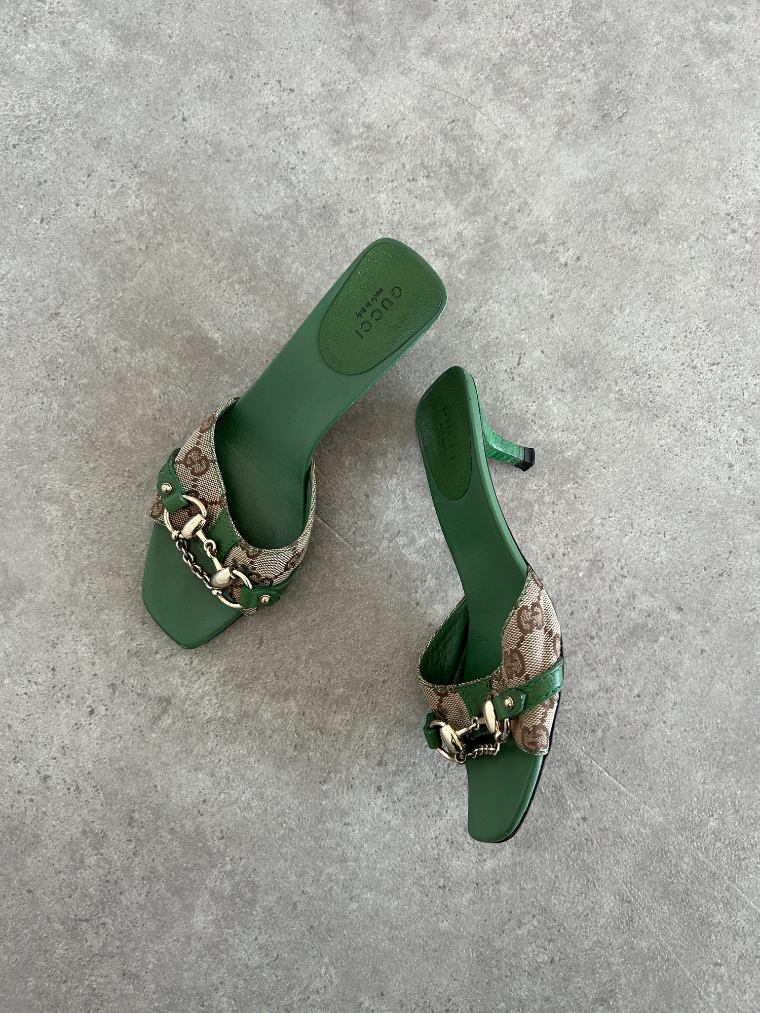 Vintage Gucci Monogram Horsebit Mules Heels