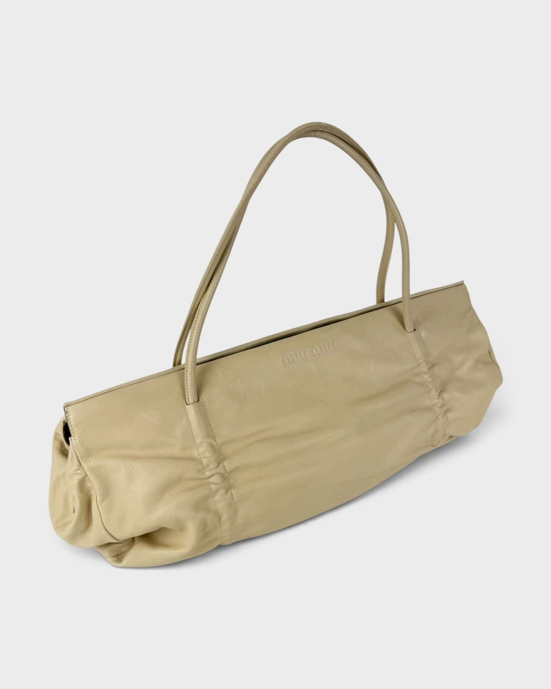 90s Miu Miu East-West Ruched Leather Shoulder Bag