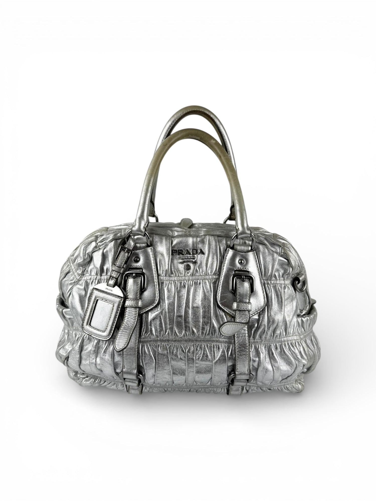 2010s Prada Tessuto Gaufre Silver Handbag