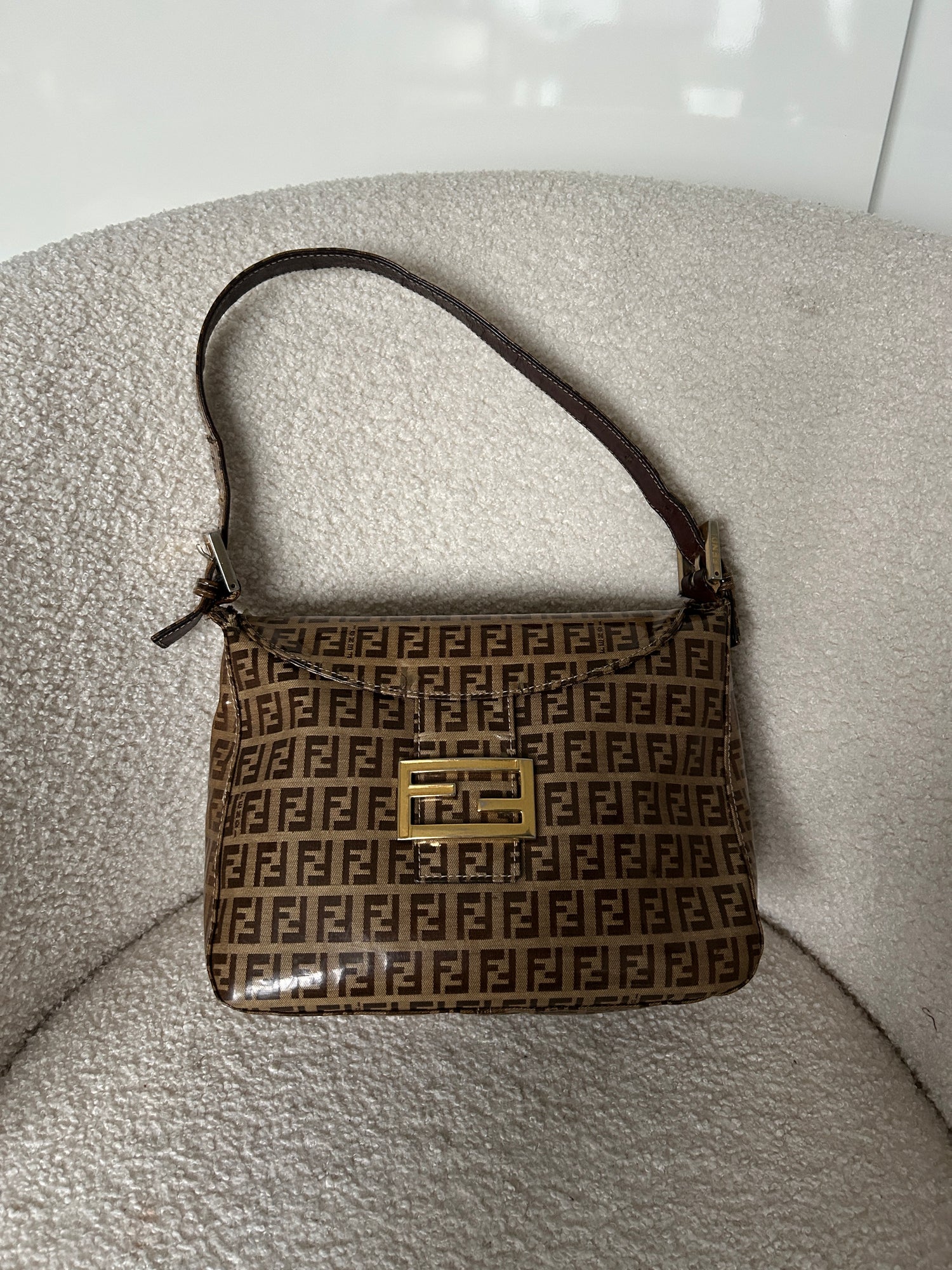 Vintage 90s Fendi Zucca PVC Mamma Baguette Shoulder Bag