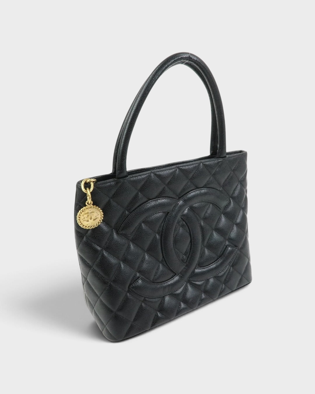 2000/2002 Chanel Matelasse Caviar Leather Medallion Tote Bag Black GHW