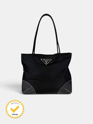 90s Prada Nylon Black Tote Bag