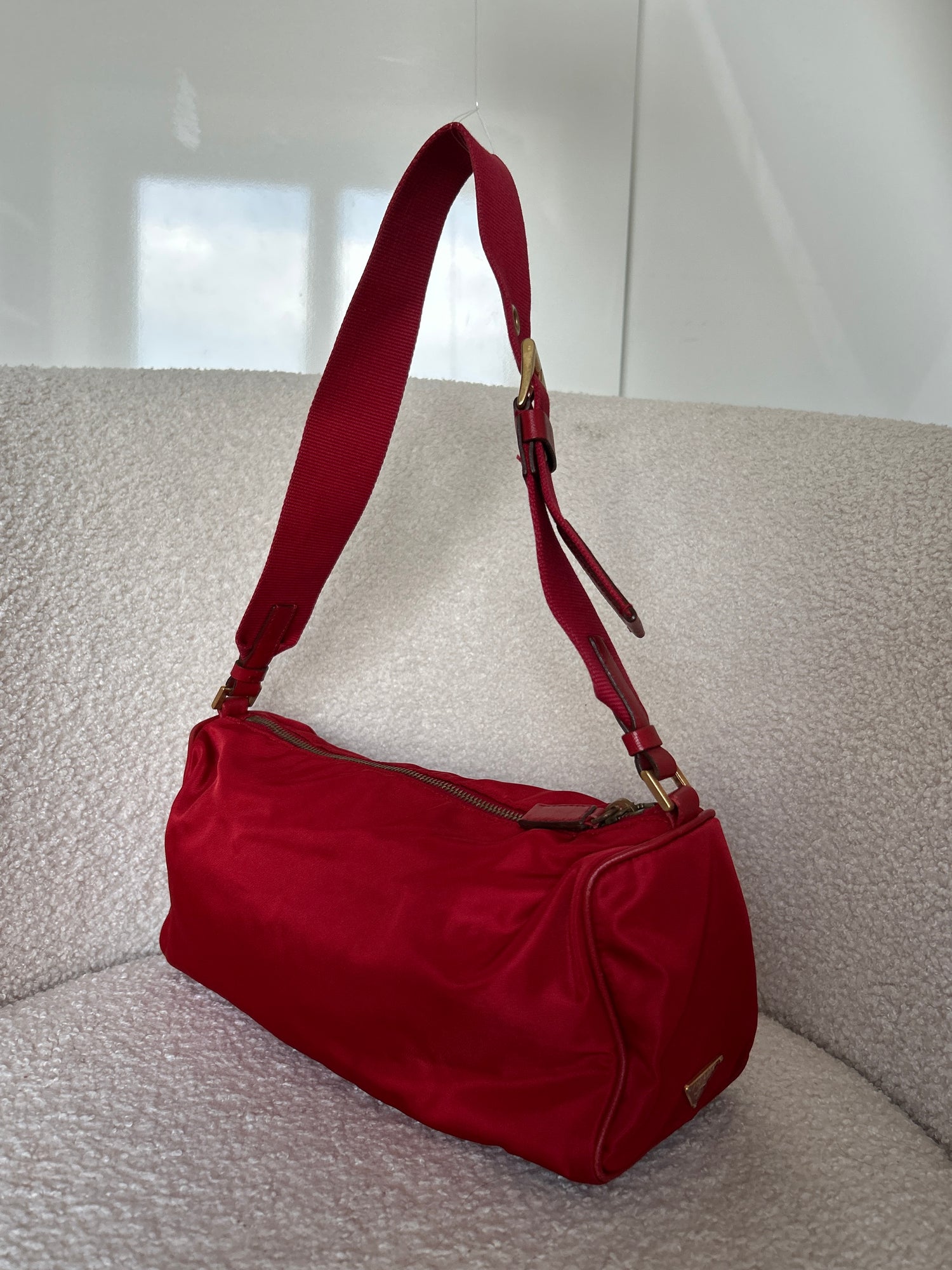 Vintage 90s Prada Red Nylon Shoulder Bag