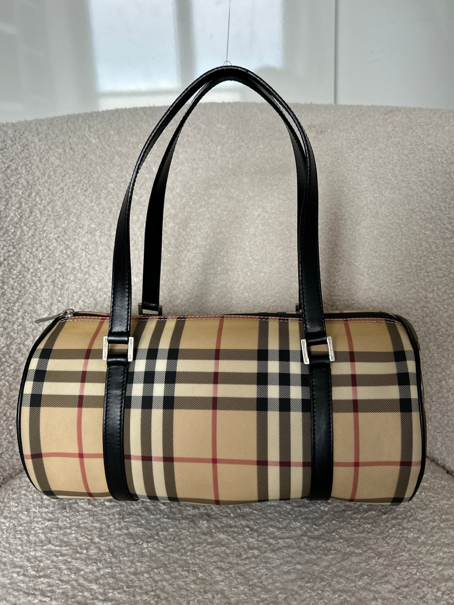 Vintage 90s Burberry Nova Check Barrel Handbag