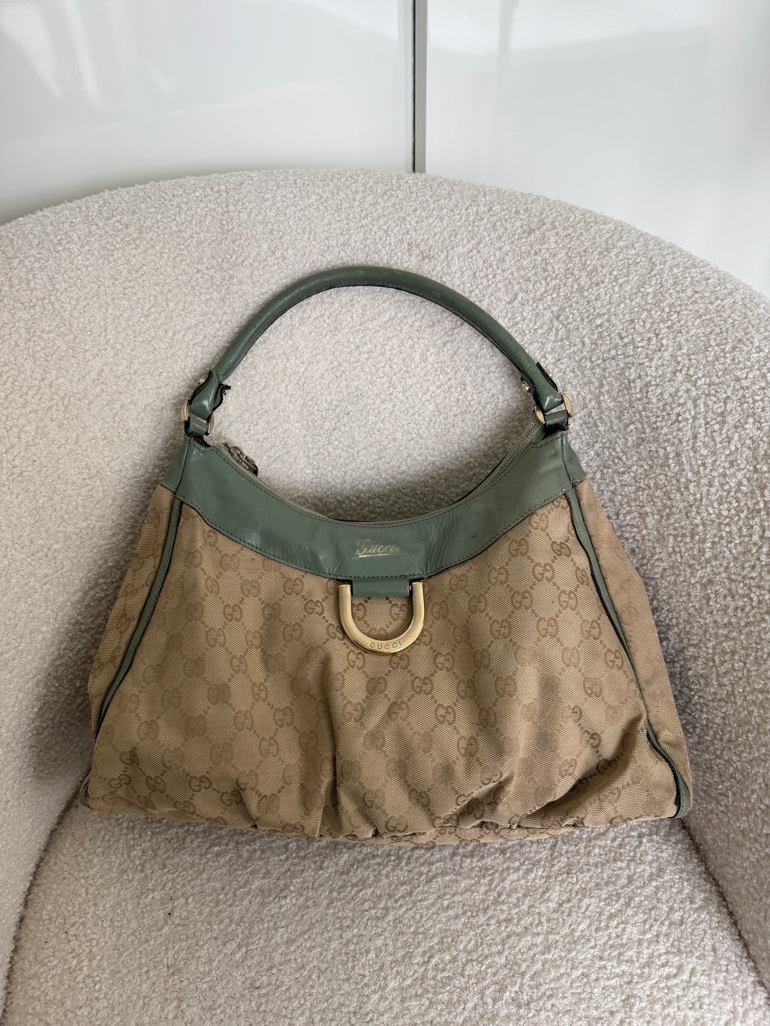 Vintage 90s Gucci Monogram D-Ring Shoulder Bag