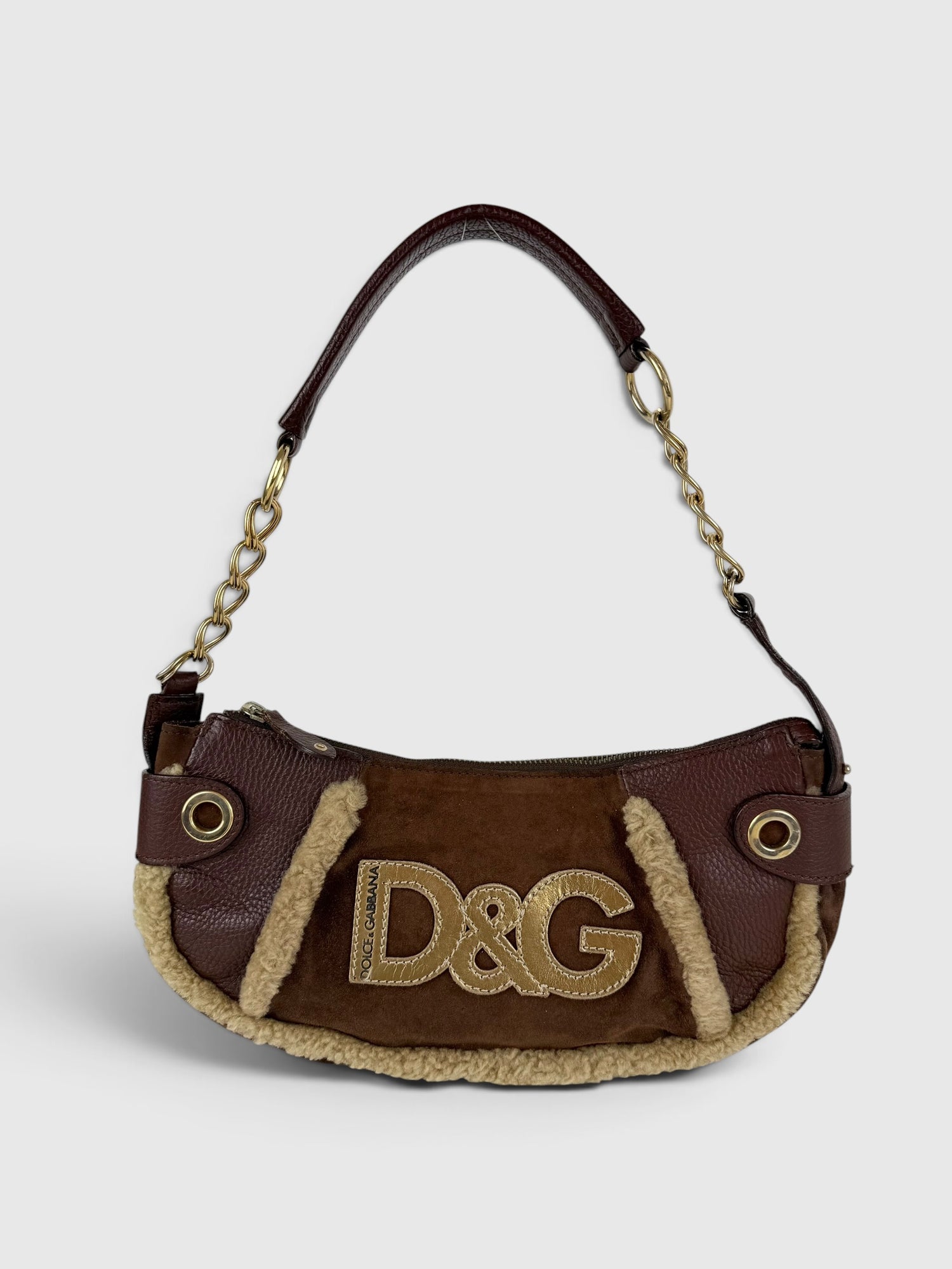 2000s Rare D&G Shearling Suede Shoulder Bag