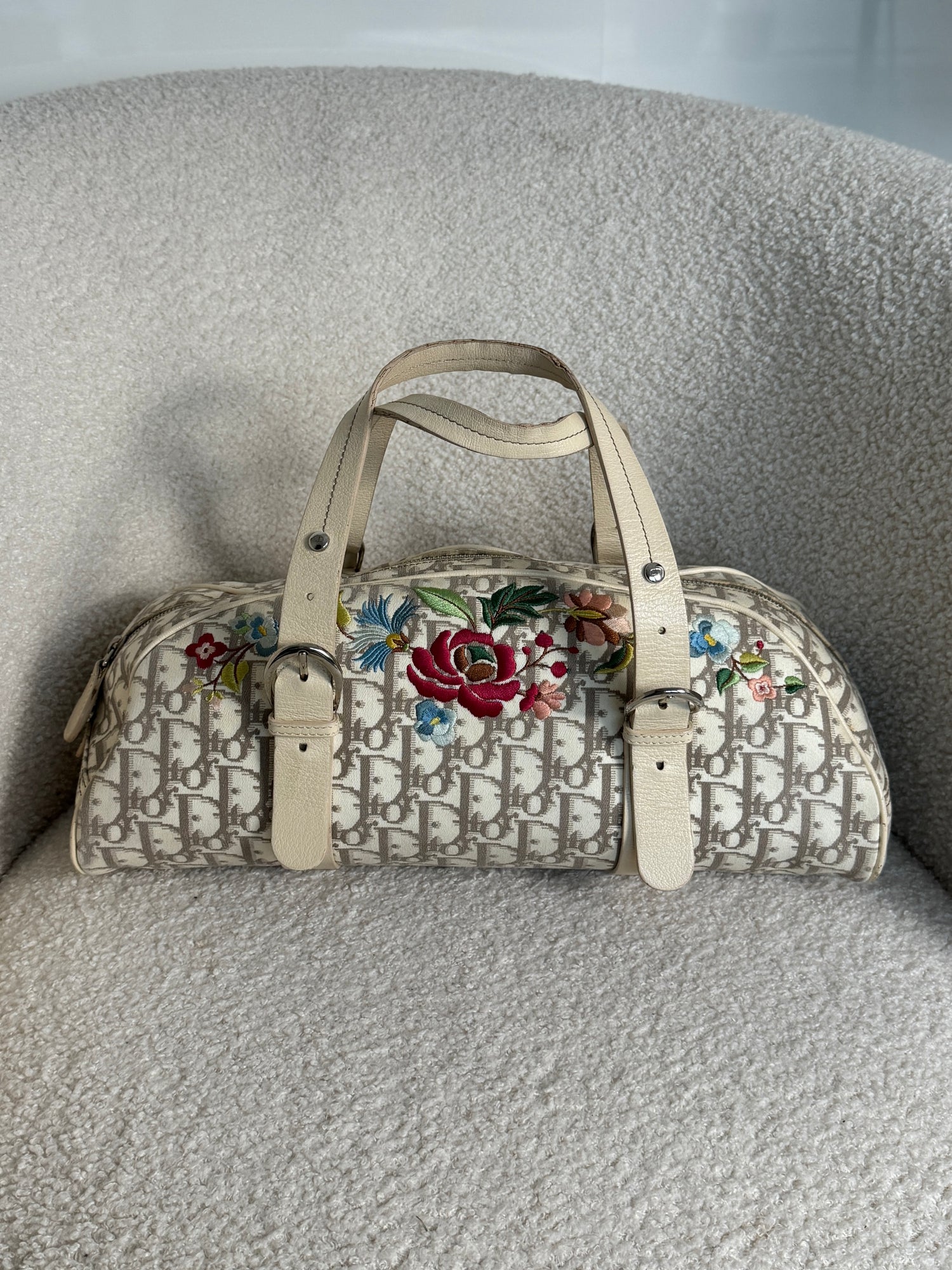 Vintage 2005 Christian Dior Beige Flower Monogram Handbag