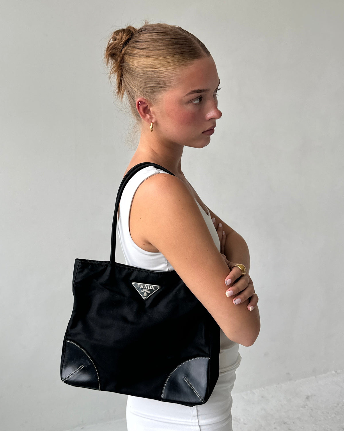 90s Prada Nylon Black Tote Bag