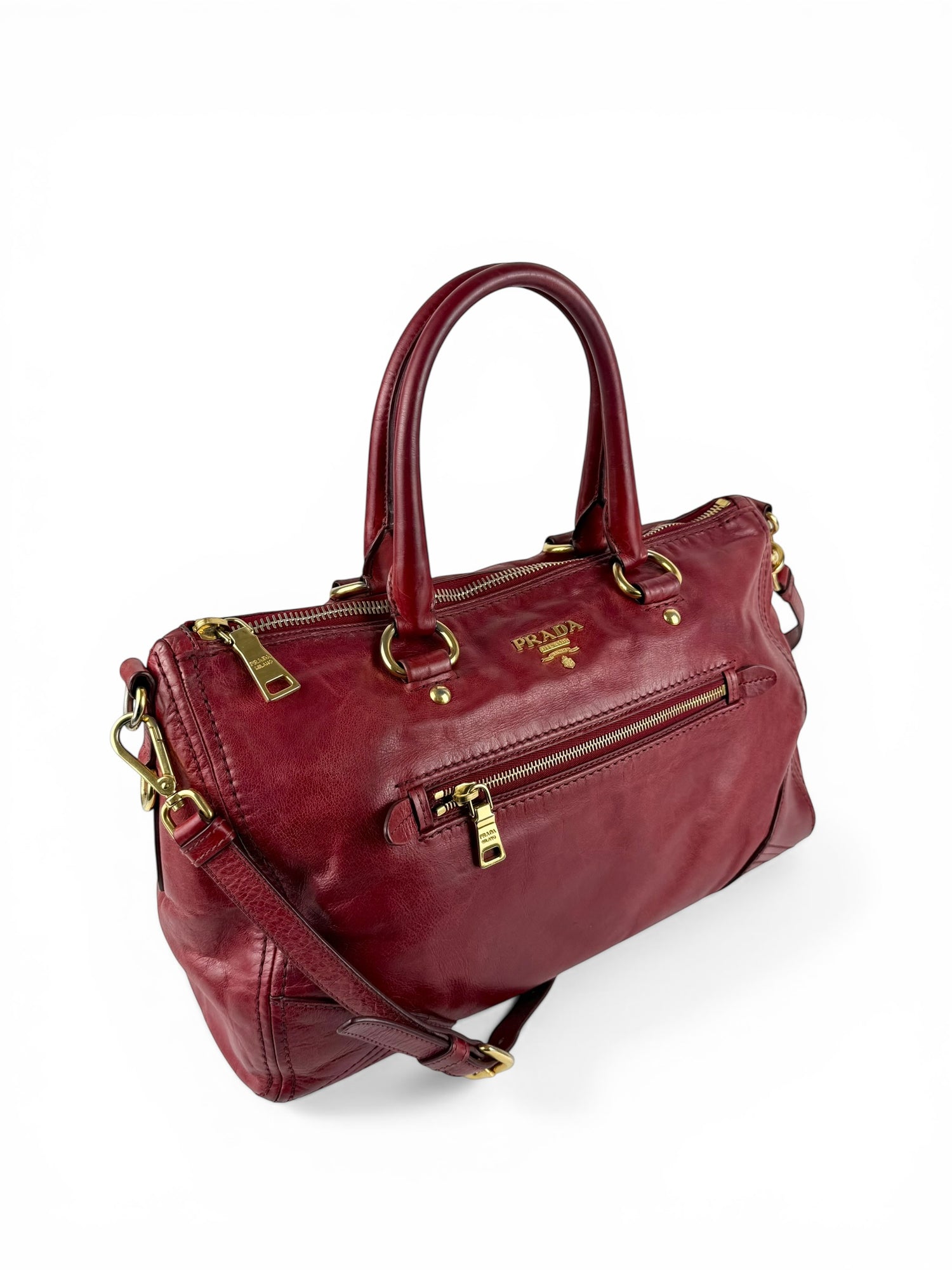 2010s Prada Vitello Shine Red 2Way Handbag