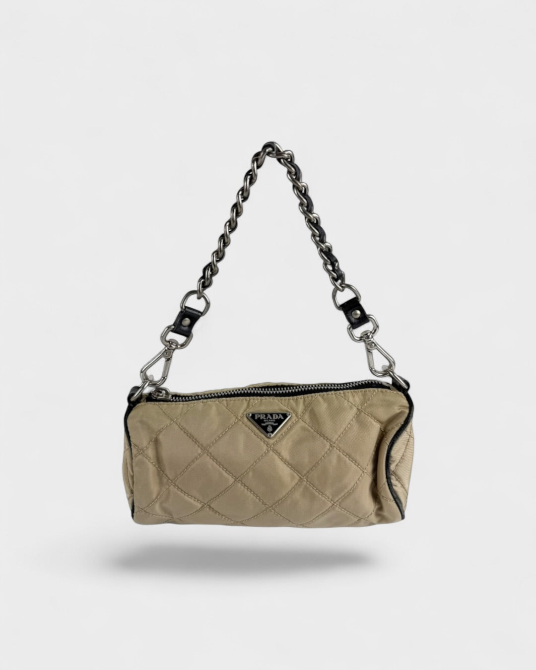 90s Prada Quilted Nylon Barrel Mini Shoulder Bag