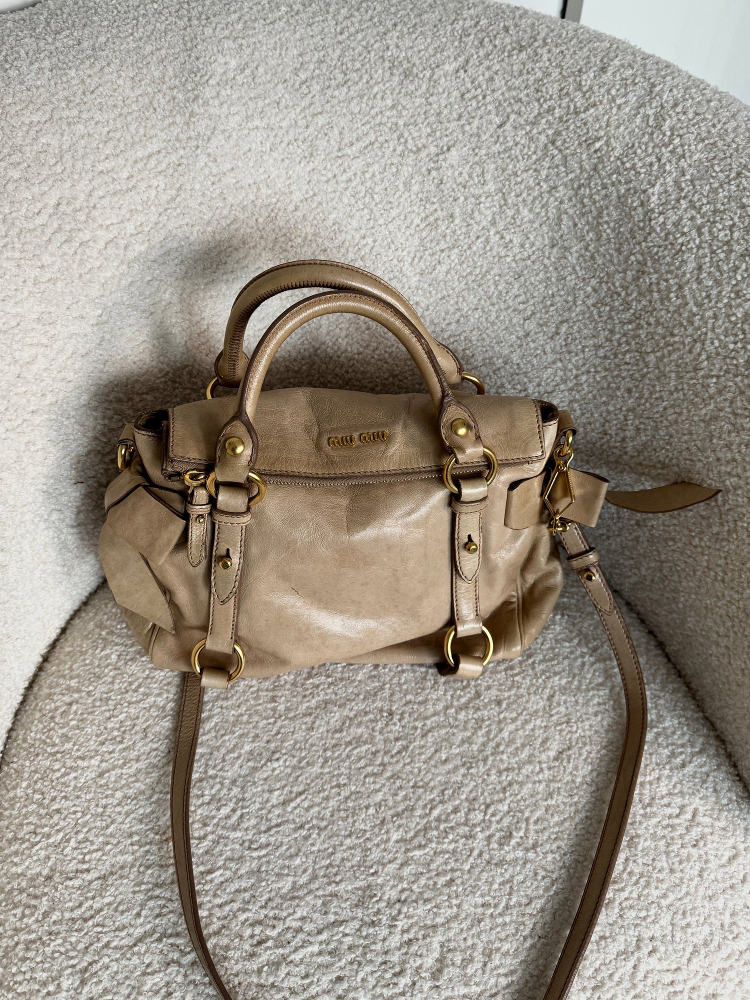 2012 Miu Miu Vitello Shine Leather 2way Bow Handbag