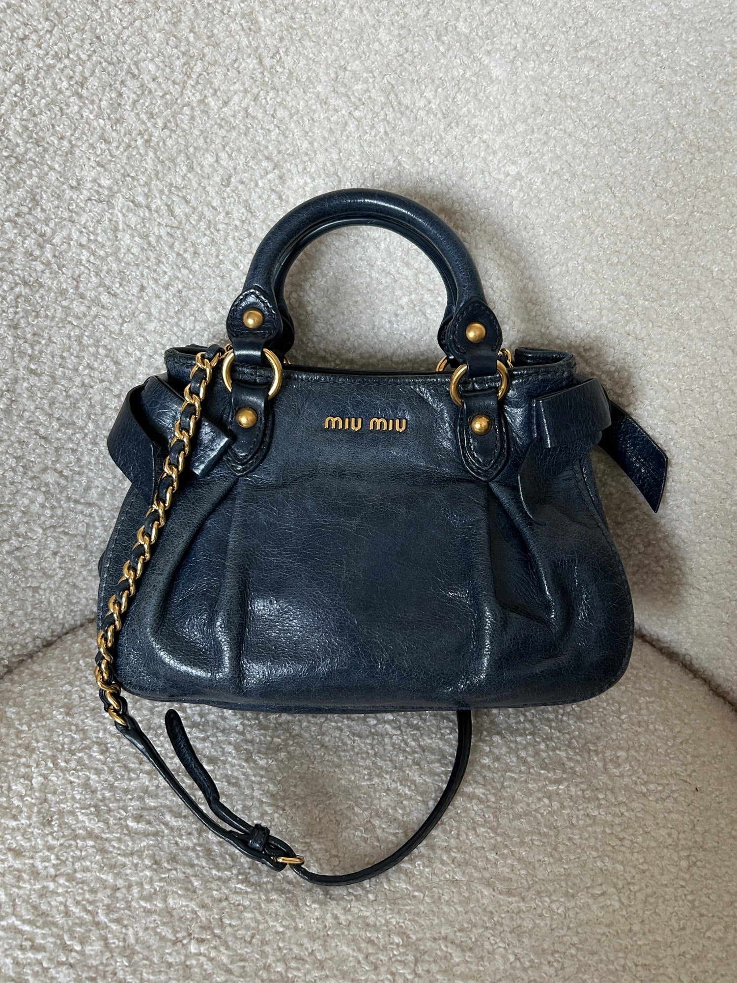 Vintage Miu Miu Vitello Shine Bow 2Way Chain Mini Handbag