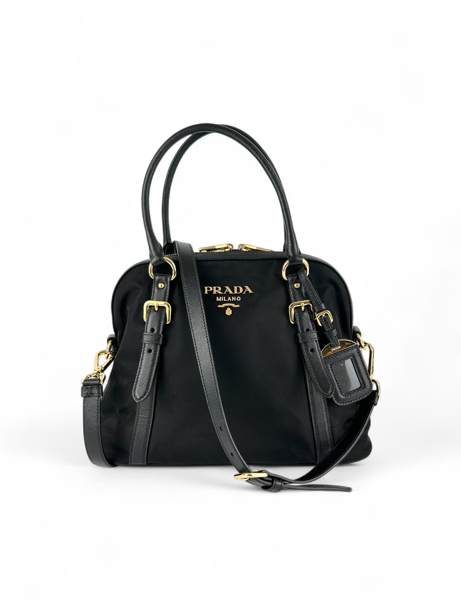 Prada Tessuto Nylon Saffiano Black 2Way Handbag