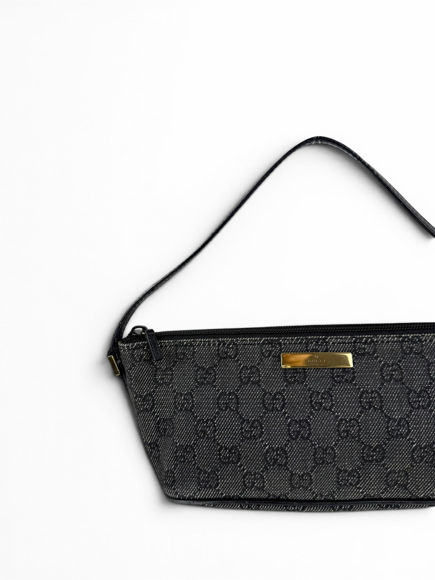 2000s Gucci Monogram Black/Grey Pochette Boat Bag