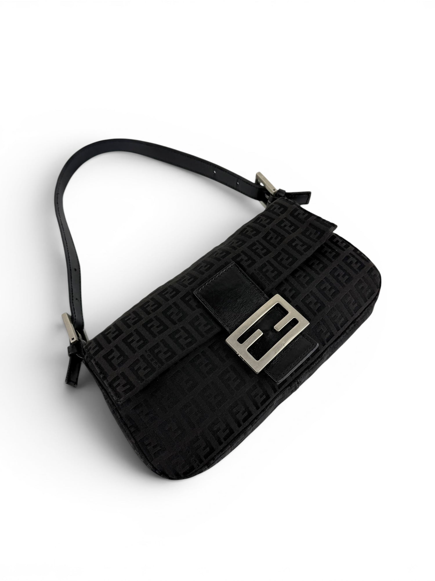 Vintage 90s Fendi Zucca Black Baguette Shoulder Bag
