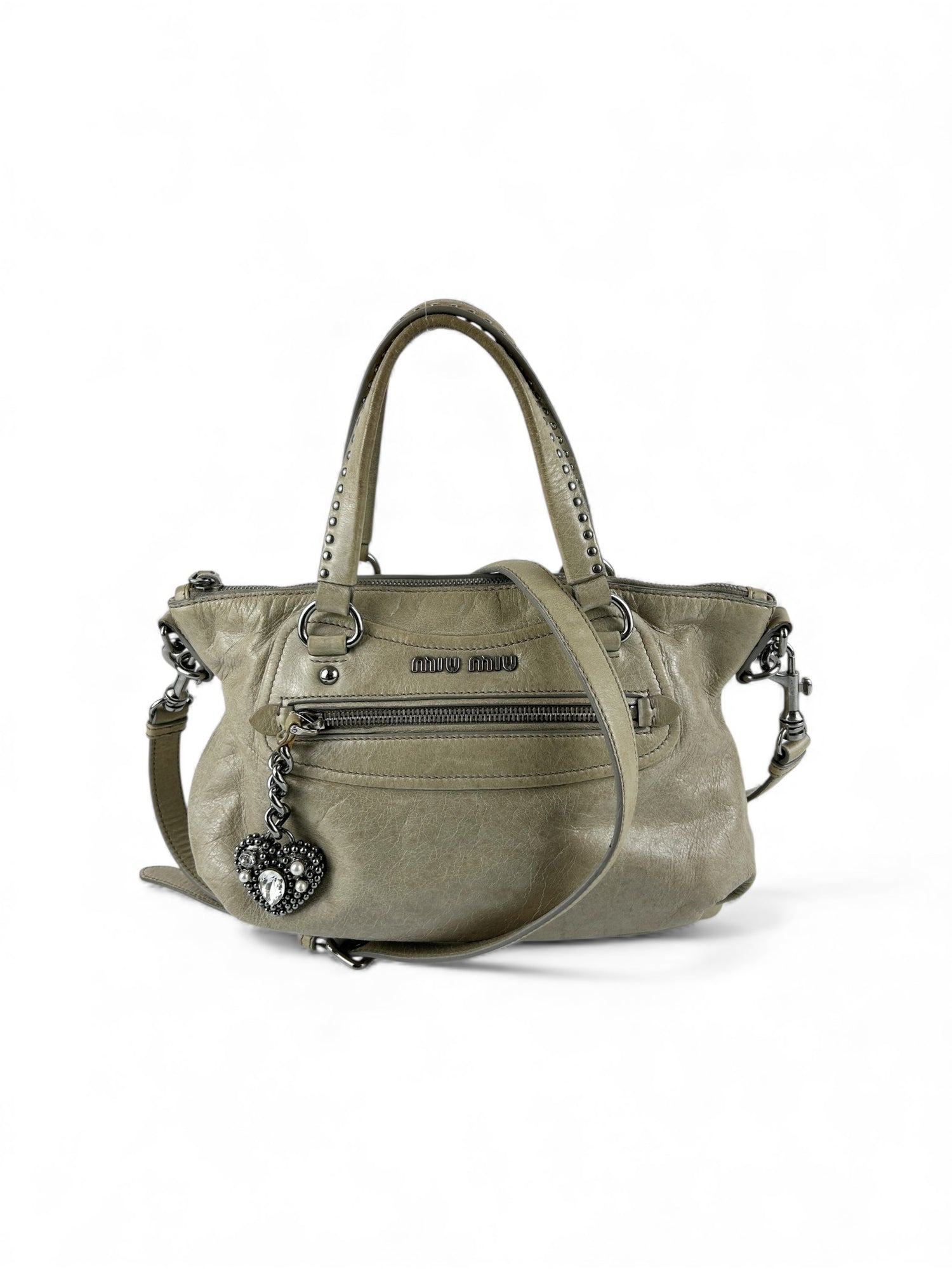 2000s Miu Miu Vitello Leather Heart Charm 2way Handbag