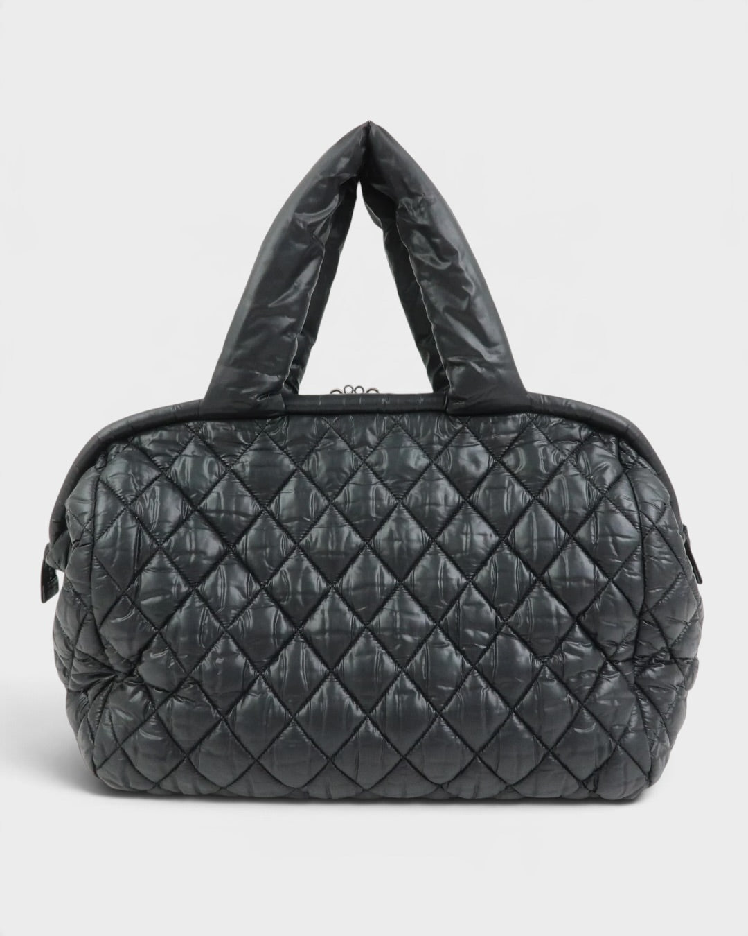 2000/2002 Chanel Coco Concoon Nylon Leather Boston Handbag Black