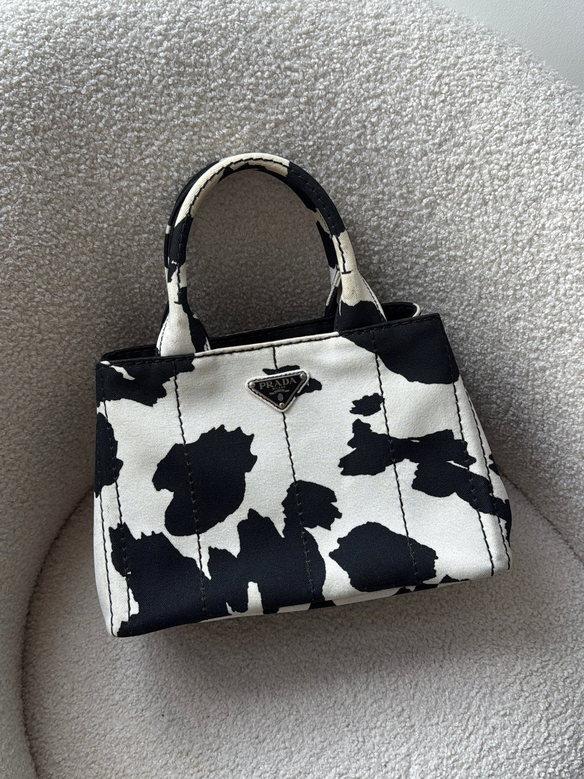 2000s Prada Cow Print Canapa 2-Way Handbag