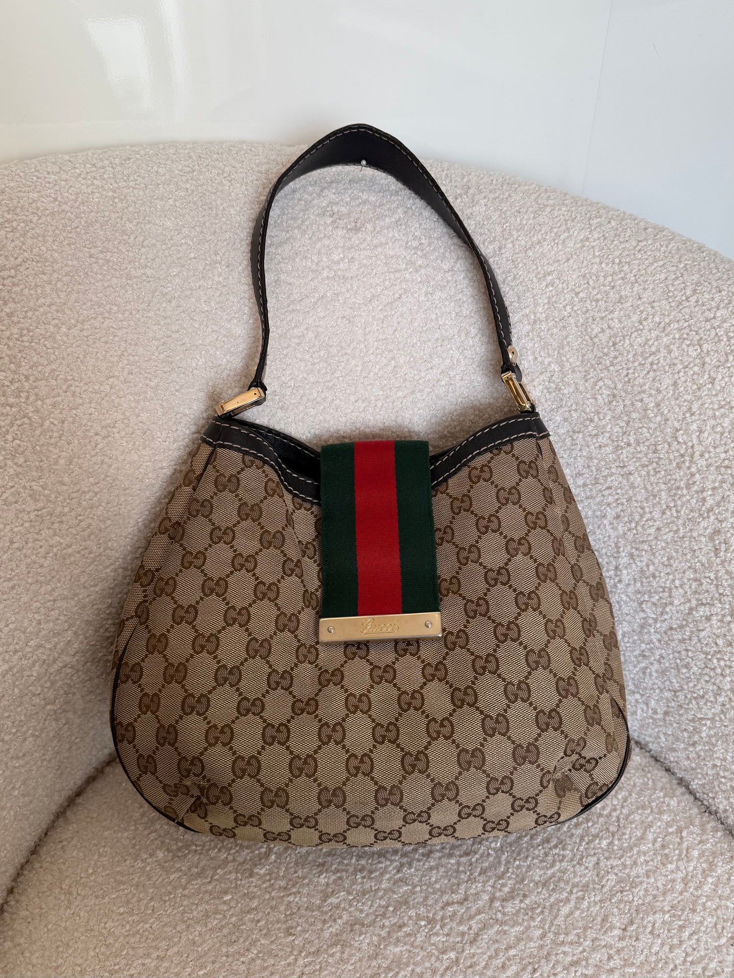 Vintage 90s Gucci Monogram Sherry Line Shoulder Bag