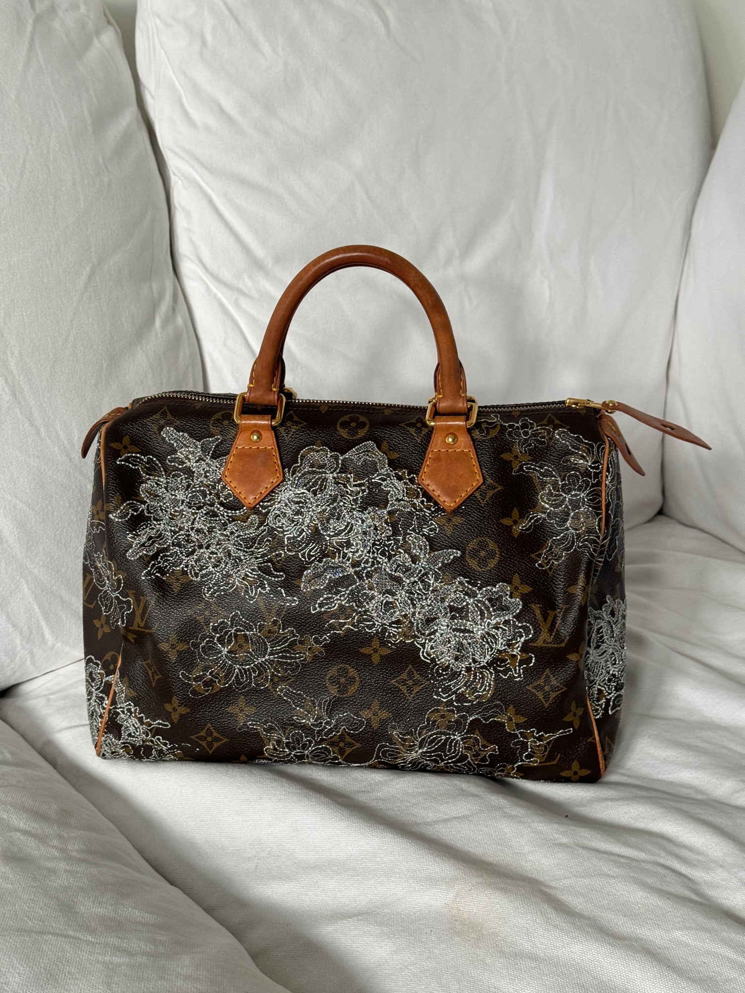 Limited Edition 2007 Louis Vuitton Speedy 30 Dentelle Embroidery Handbag (RARE)