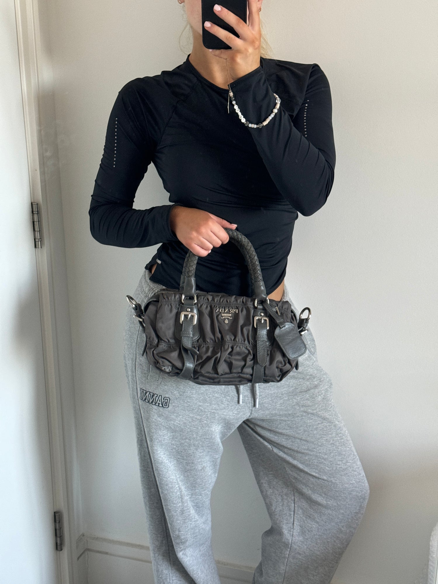 Vintage 2000s Prada Tessuto Nylon Grey Handbag