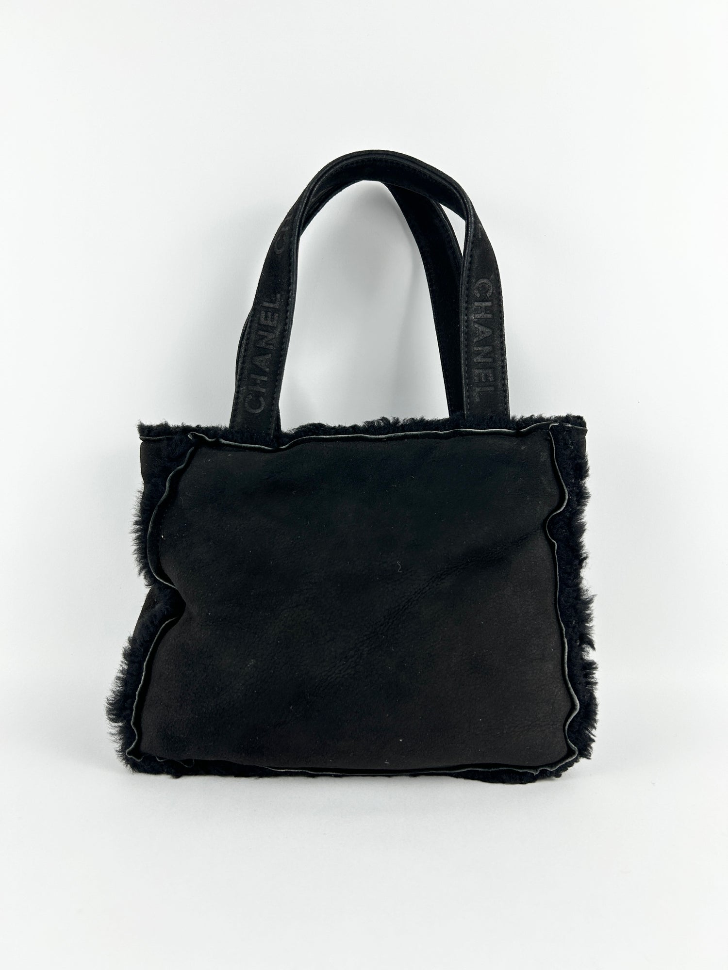 Vintage Chanel Suede Fur Shearling Mini Tote Handbag