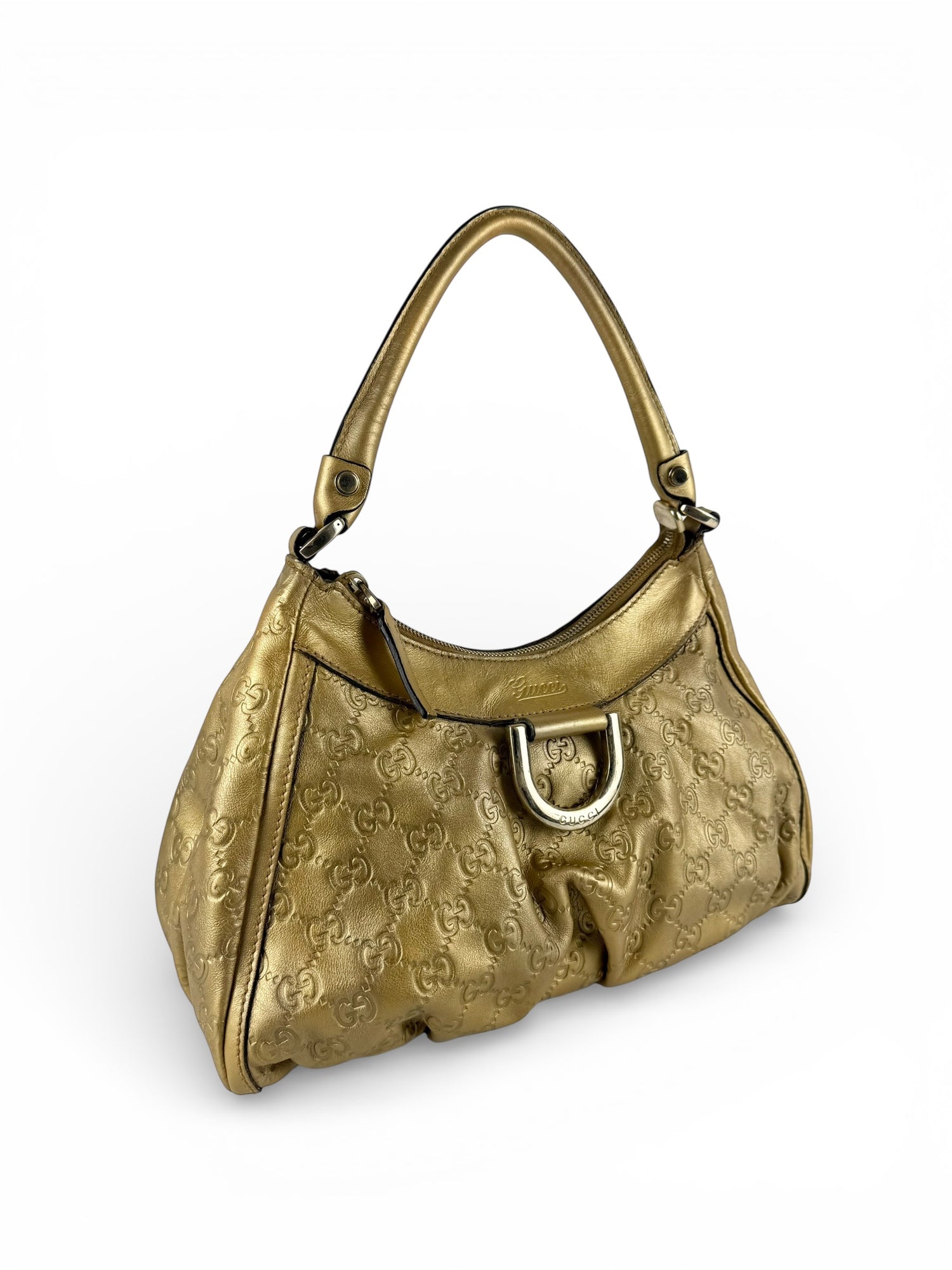 Vintage 90s Gucci Guccissima Gold Mini D-Ring Shoulder Bag