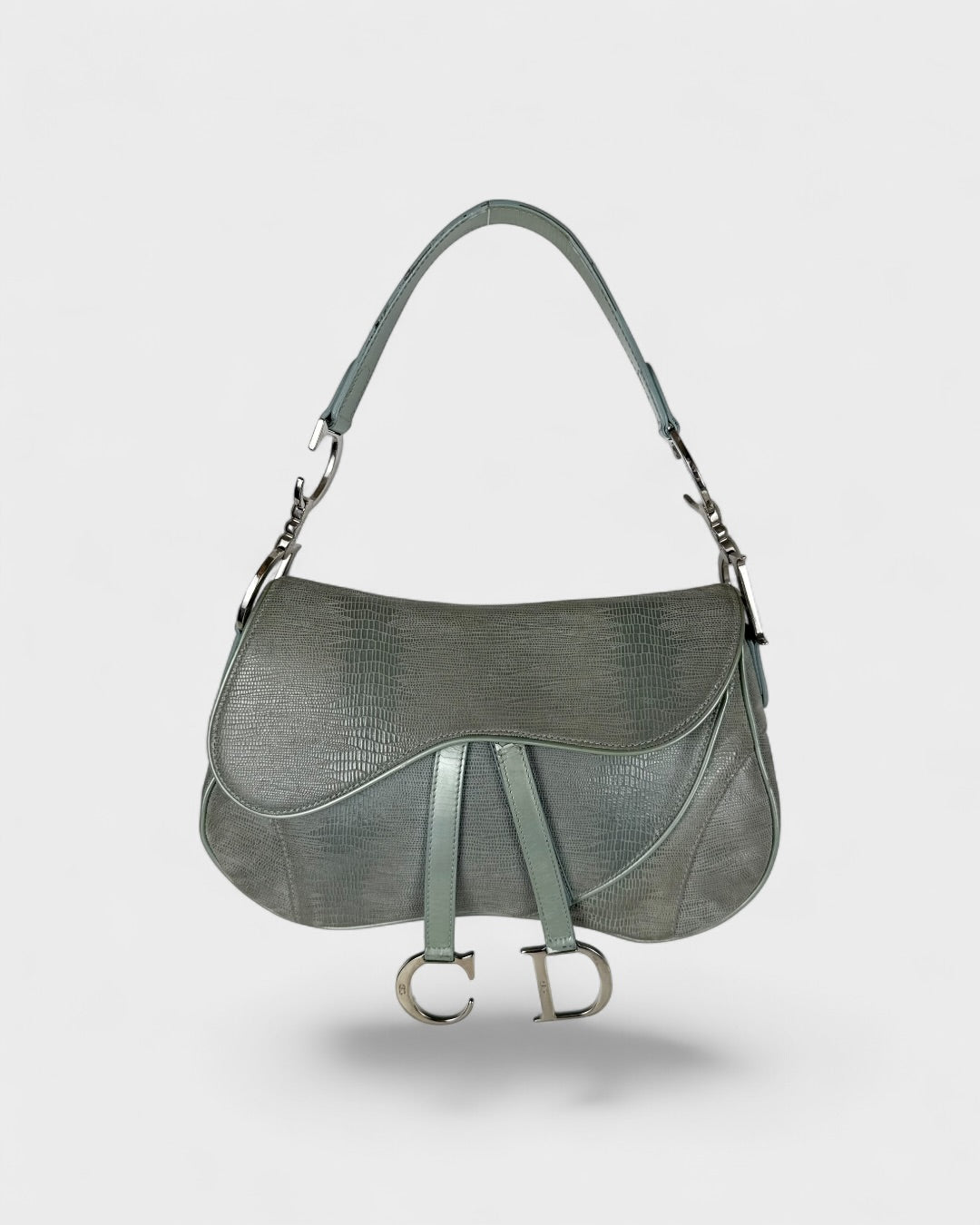 2001 Christian Dior Lizard Embossed Double Saddle Shoulder Bag