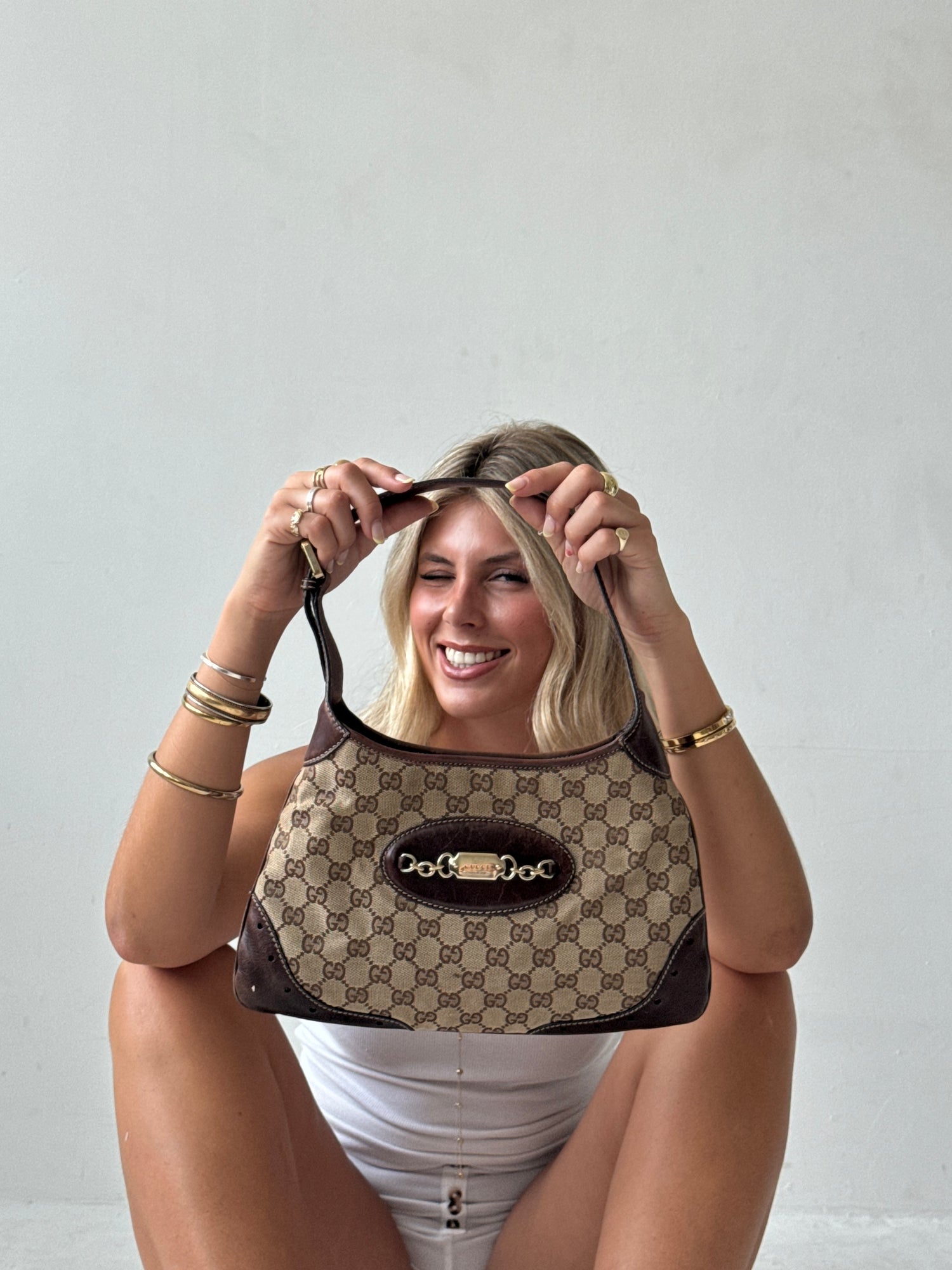 Vintage Gucci Monogram Punching Jackie Hobo Handbag