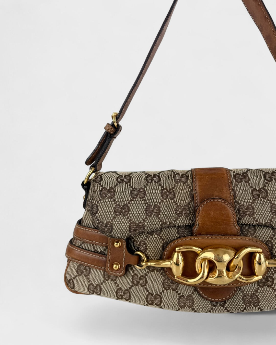 90s Gucci GG Monogram Horsebit Shoulder Bag