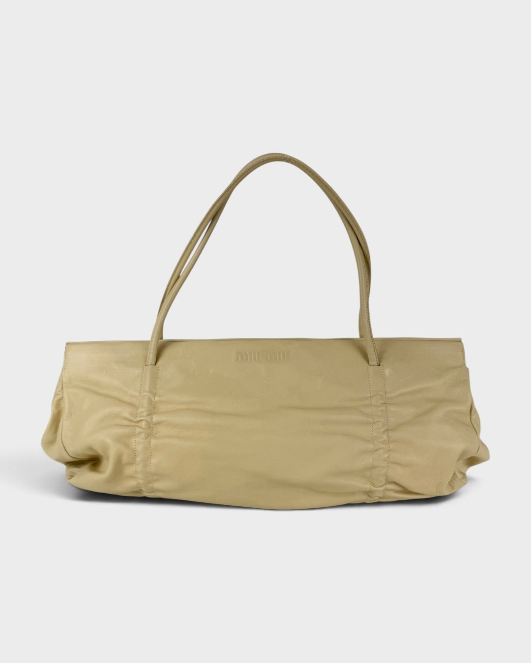90s Miu Miu East-West Ruched Leather Shoulder Bag