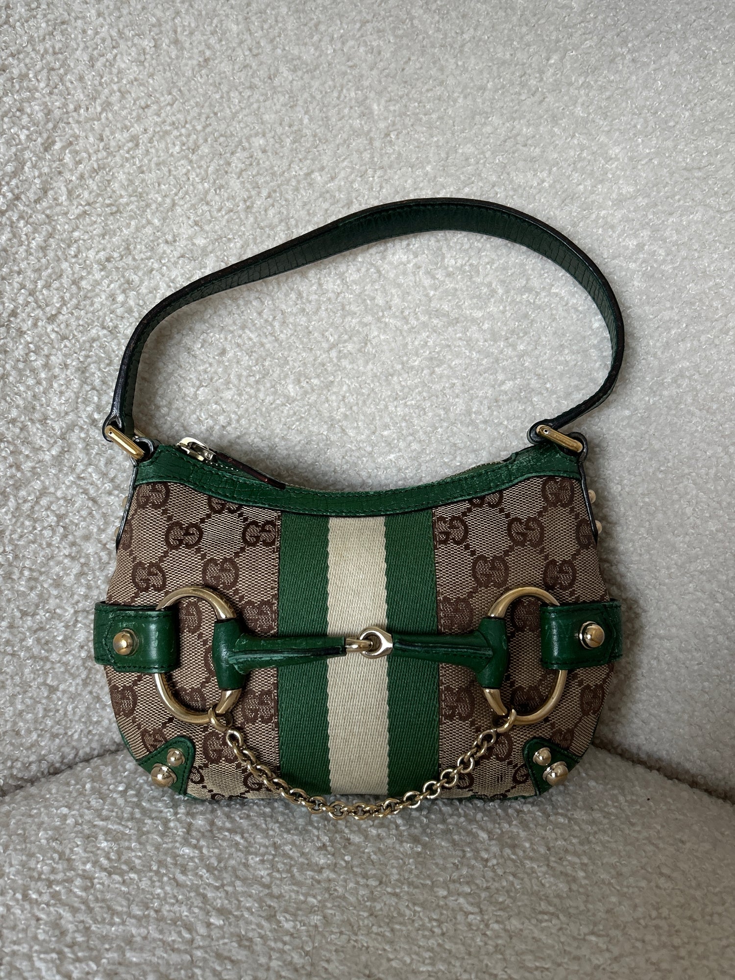 Vintage 90s Gucci Monogram Horsebit 1955 Mini Saddle Shoulder Bag