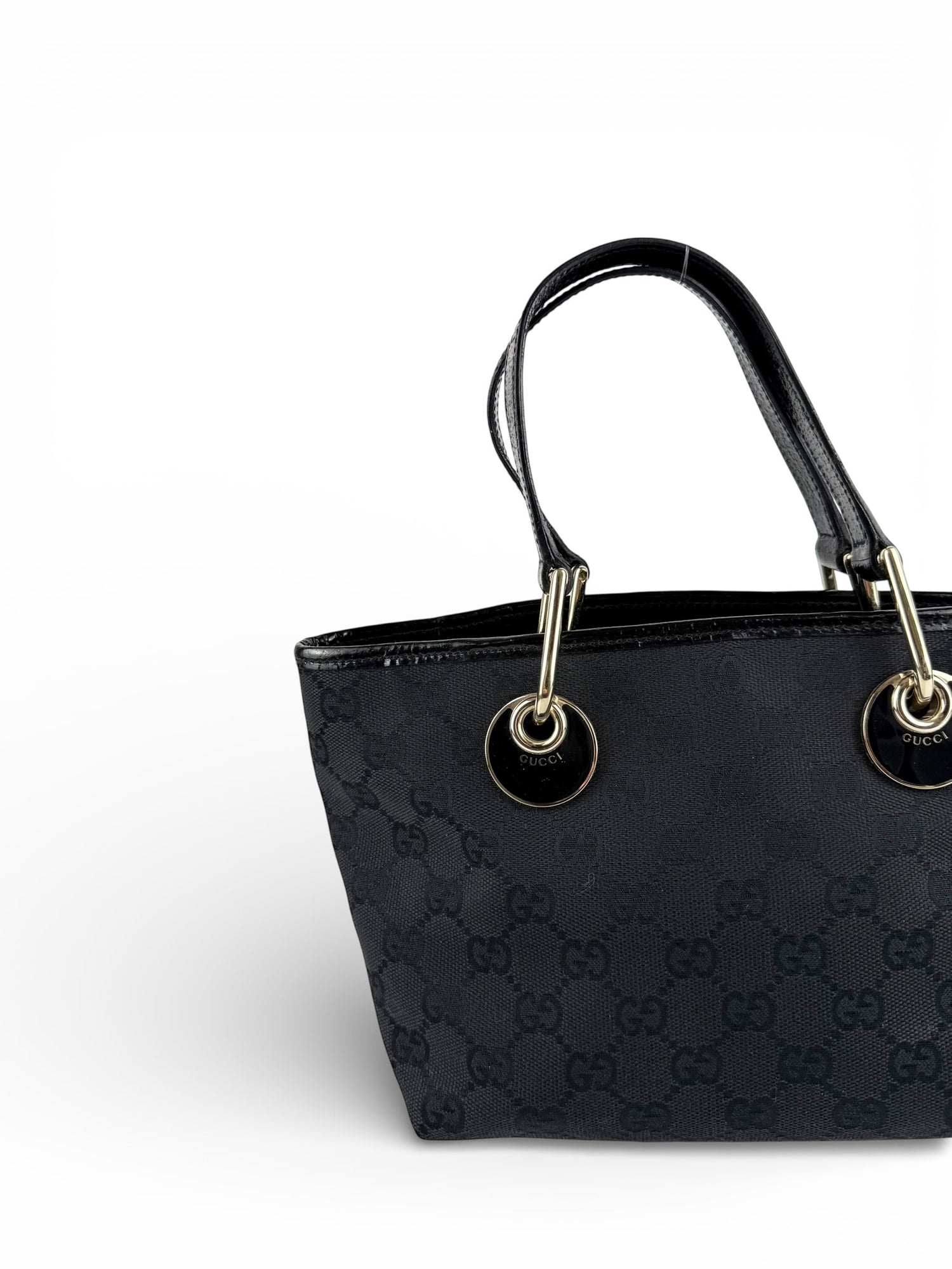 Vintage 90s Gucci Monogram Black Mini Tote Handbag