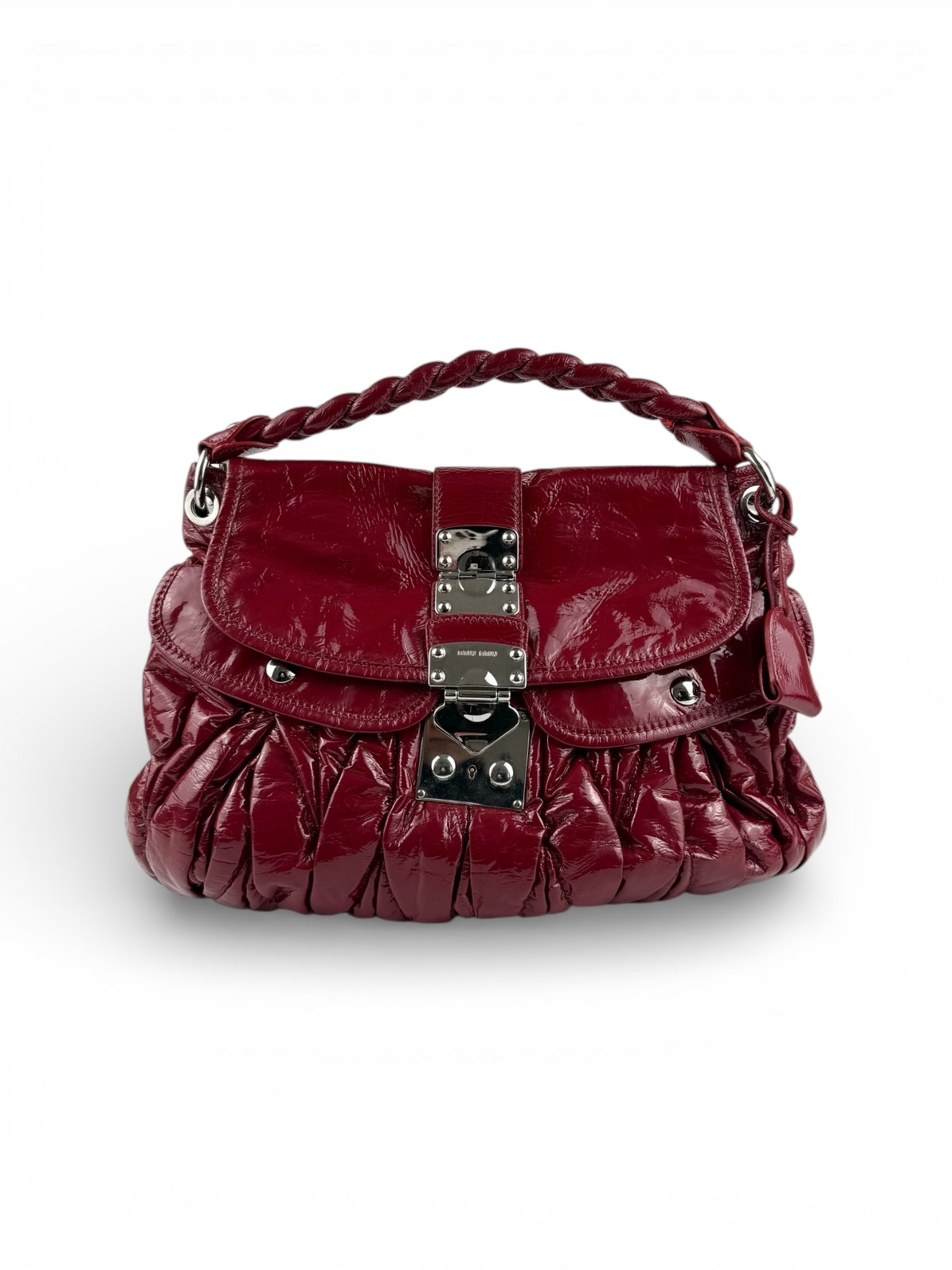2010s Miu Miu Red Patent Leather Coffer Handbag