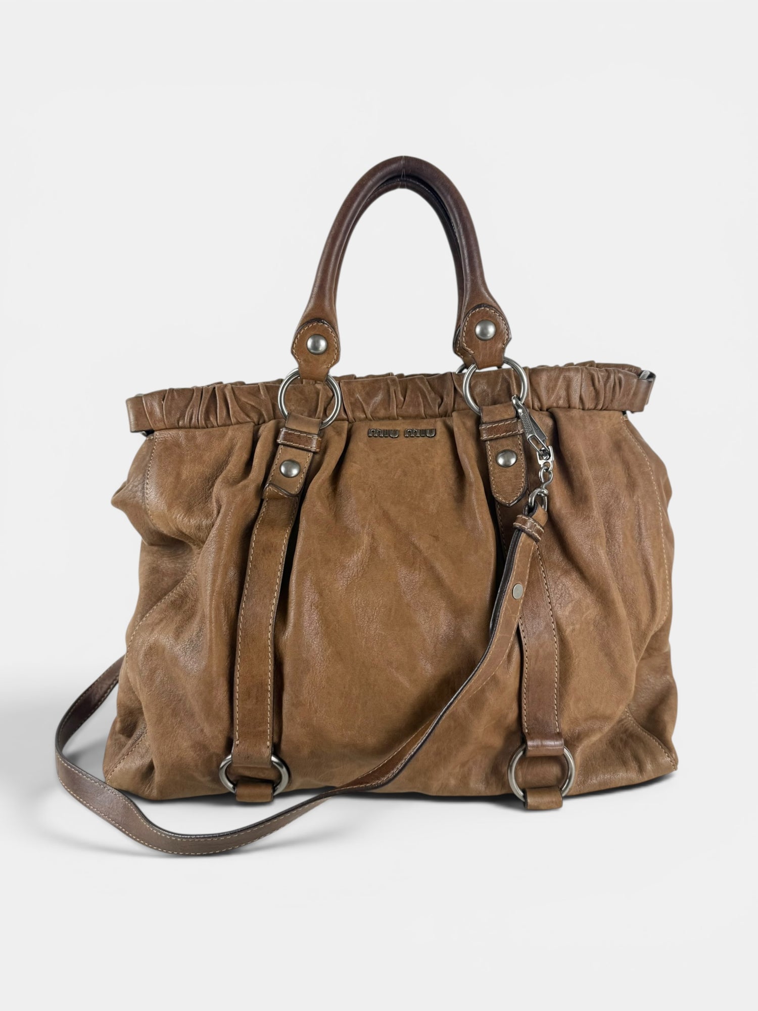 2010s Miu Miu Vitello Leather Large 2Way Brown Handbag