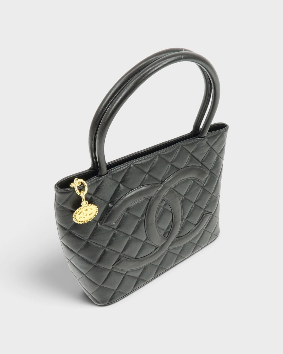 2000/2002 Chanel Matelasse Lambskin Medallion Tote Bag Black GHW