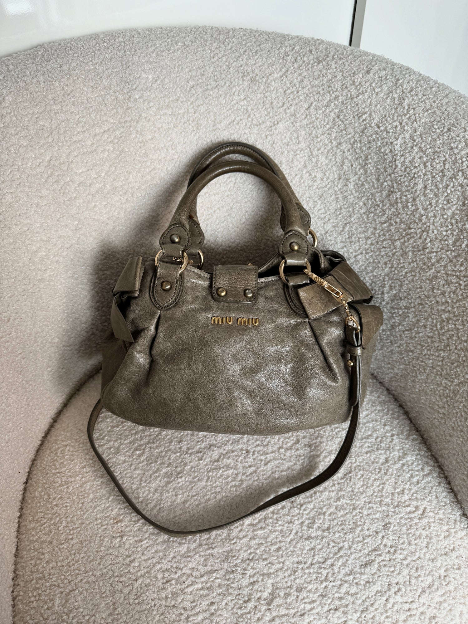 Miu Miu Vitello Leather 2Way Bow Handbag 2000s