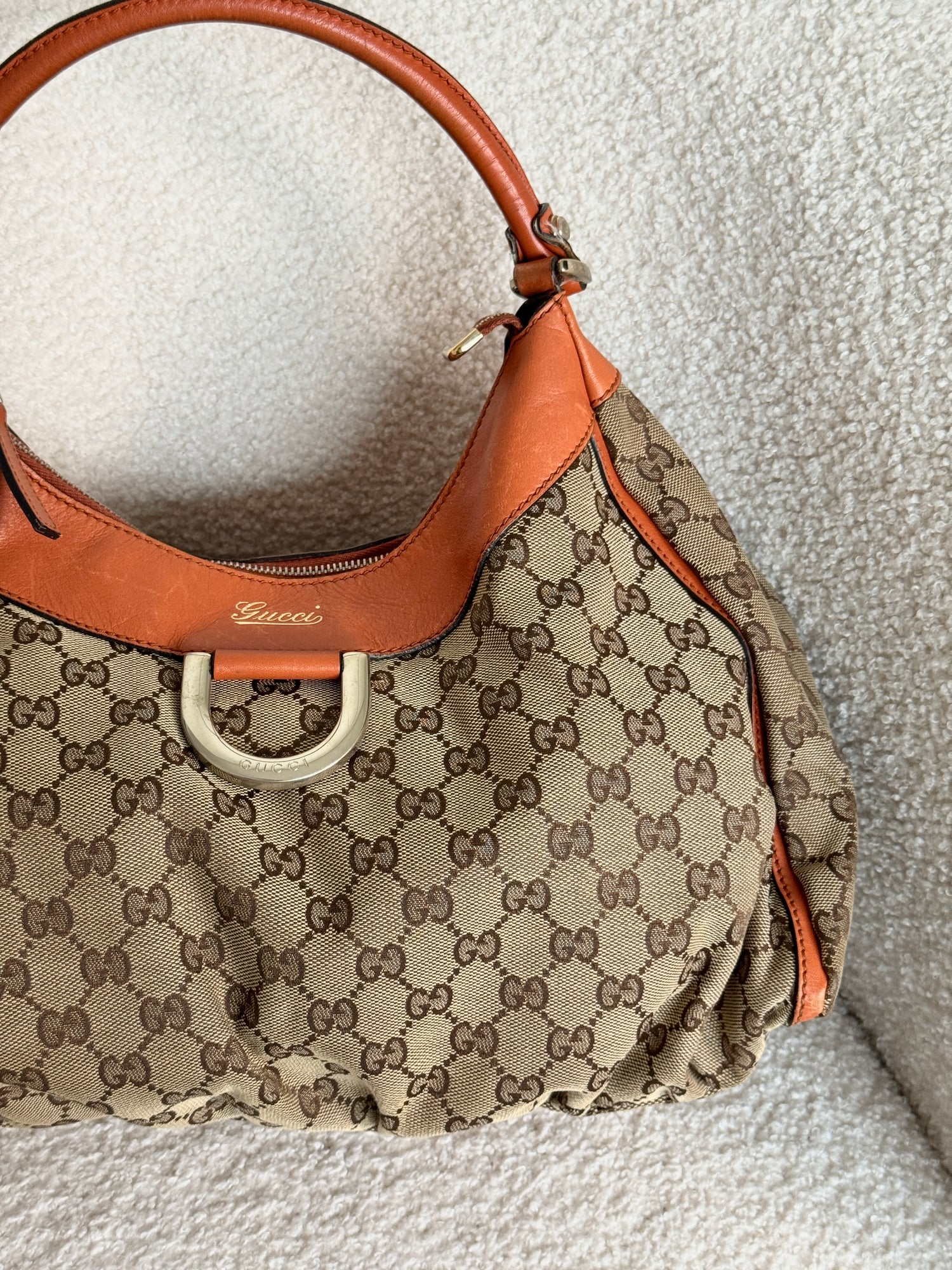 Vintage 90s Gucci Monogram Large D-Ring Shoulder Bag