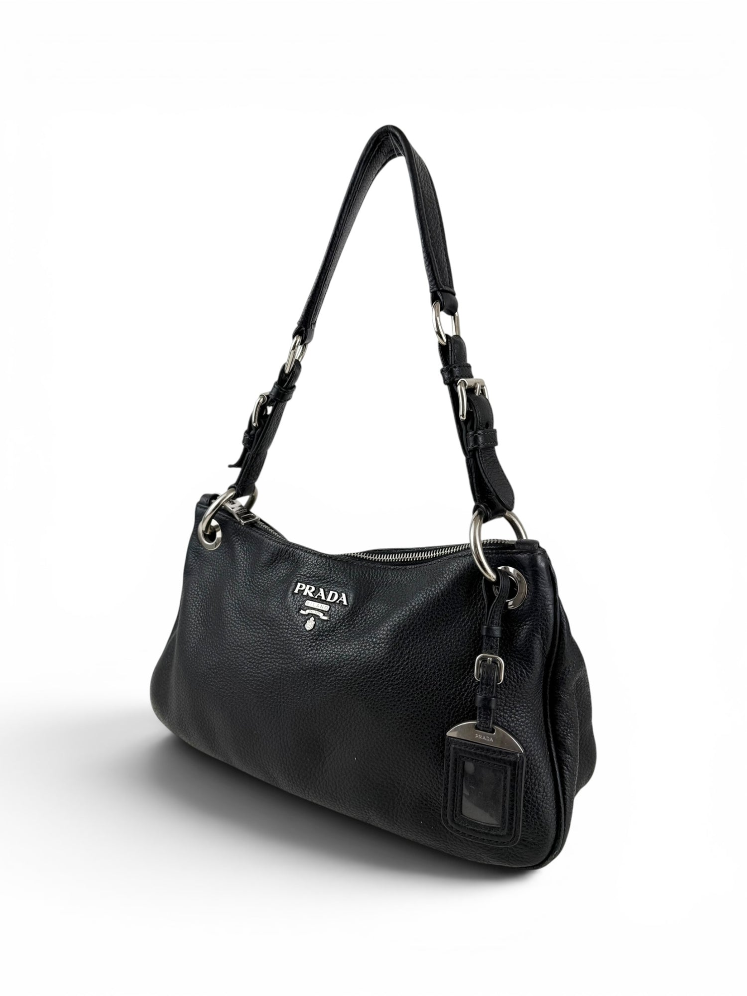 2014 Prada Vitello Daino Black Hobo Handbag